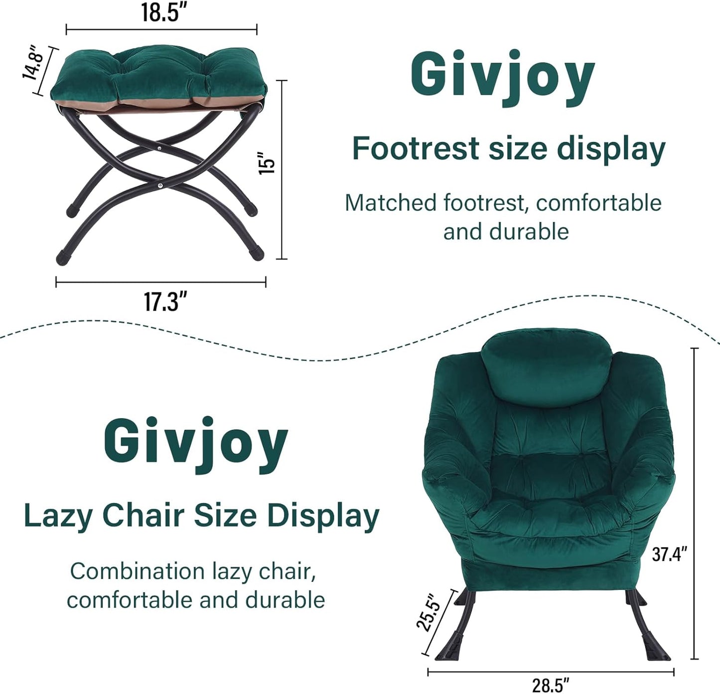 Lazy Chair and Ottoman, Large Accent Lounge Chair with Armrests and a Side Pocket, Modern Leisure Upholstered Sofa Reading Armchair with Footrest for Bedroom, Living Room, Dorm Rooms, Office