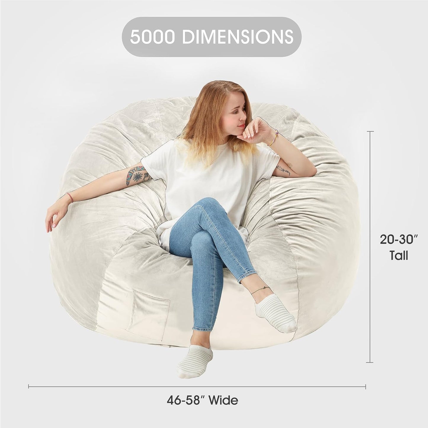 HABUTWAY Bean Bag Chair: Giant 5' Memory Foam Furniture Bean Bag Chairs for Adults with Microfiber Cover 5Ft (Beige)