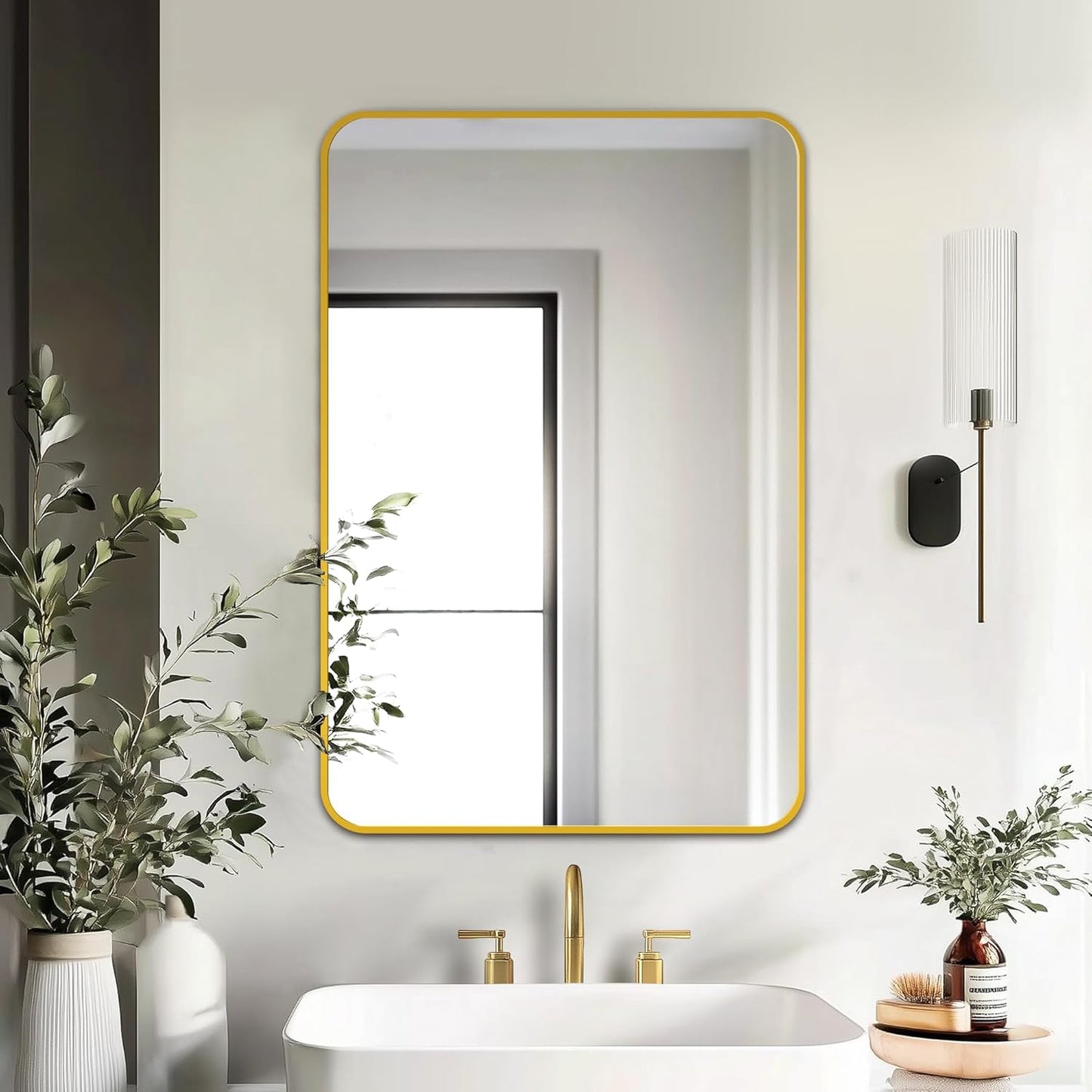 Delma Bathroom Mirror, Black Framed Bathroom Mirror for Over Sink, High-Definition Vanity Mirror, Versatile Mirror for Bathroom, Hangs Horizontally or Vertically(30x20, Gold)