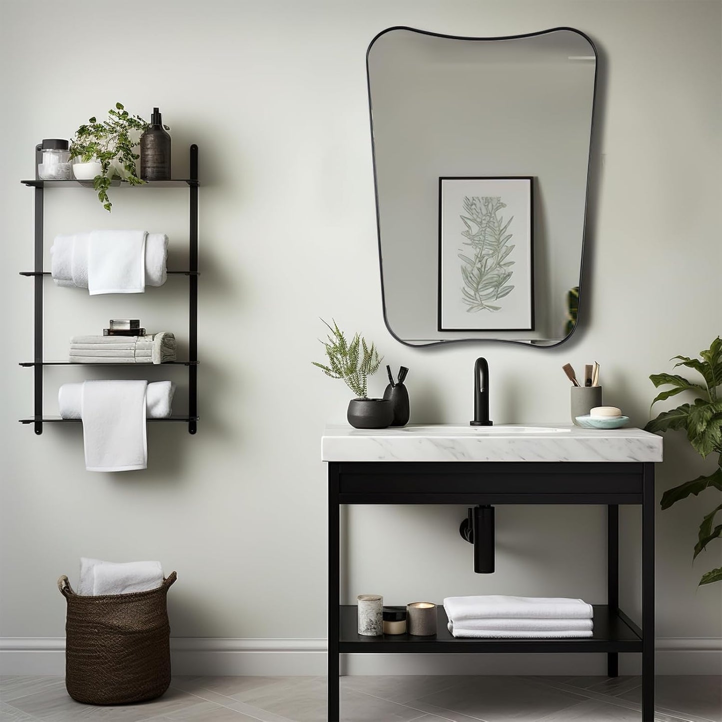 ANDY STAR Matte Black Bathroom Vanity Mirror, 22x30 Inch Irregular Mirror for Wall, Asymmetrical Mirror for Bathroom, Unique Shape Decorative for Powder Room, Entryway