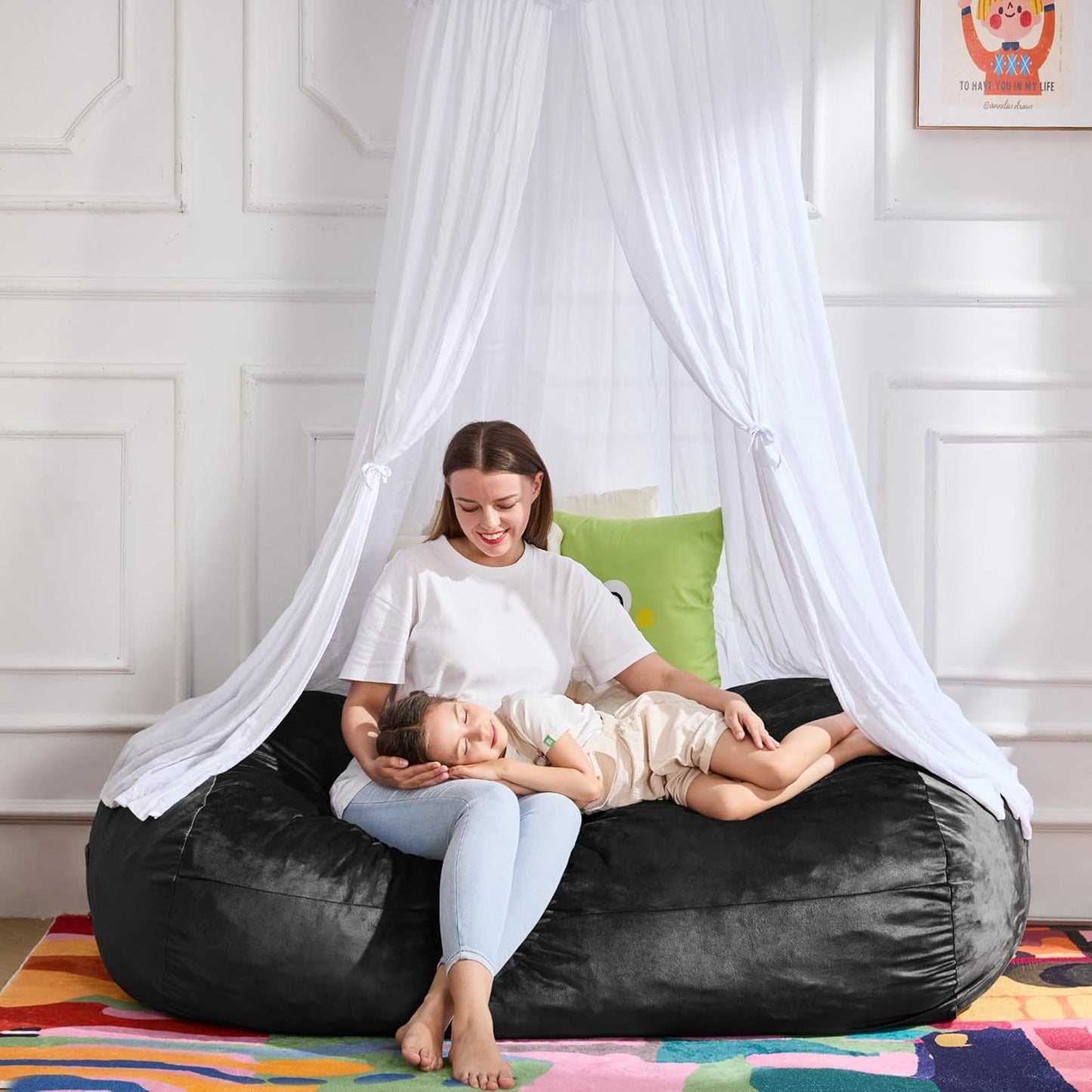 Hobestluk 4FT Bean Bag Chair Large Beanbag with Removable Cover Adult Bean Bag Chair with Portable Handle Desgin for Living Room Bedroom (Black, 4FT)