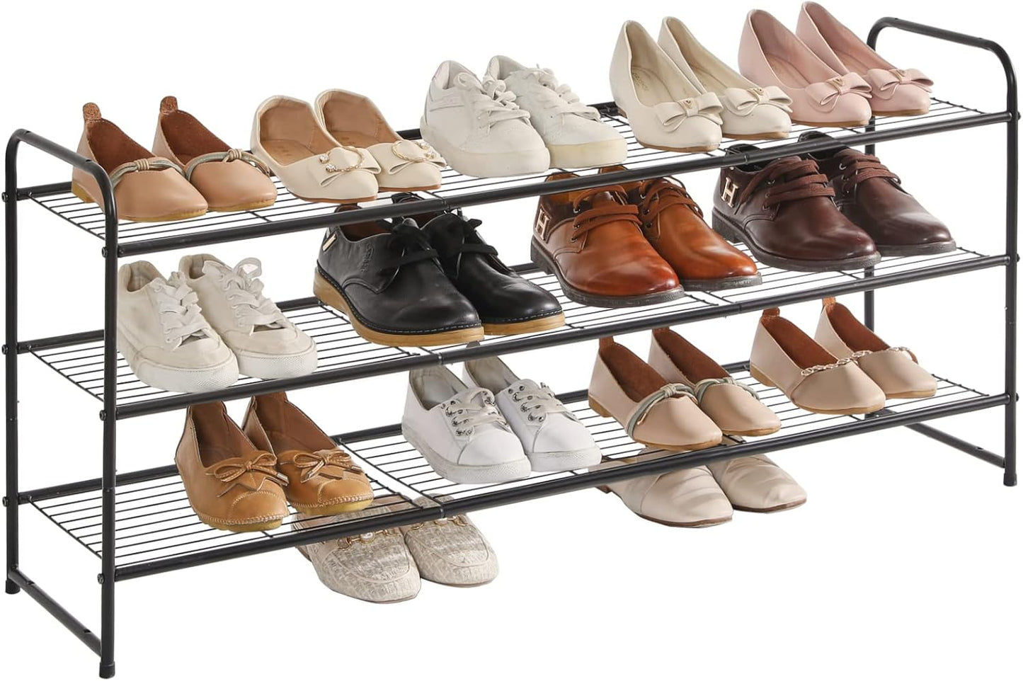 YMYNY Freestanding Shoe Racks, 3 Tiers Stackable & Adjustable Shoe Storage Shelf, Extra Large Capacity Shoe Organizer Stand for 20-24 Pairs, for Entryway, Closet, Bedroom, Black, 42.9" L, UHXJ302B