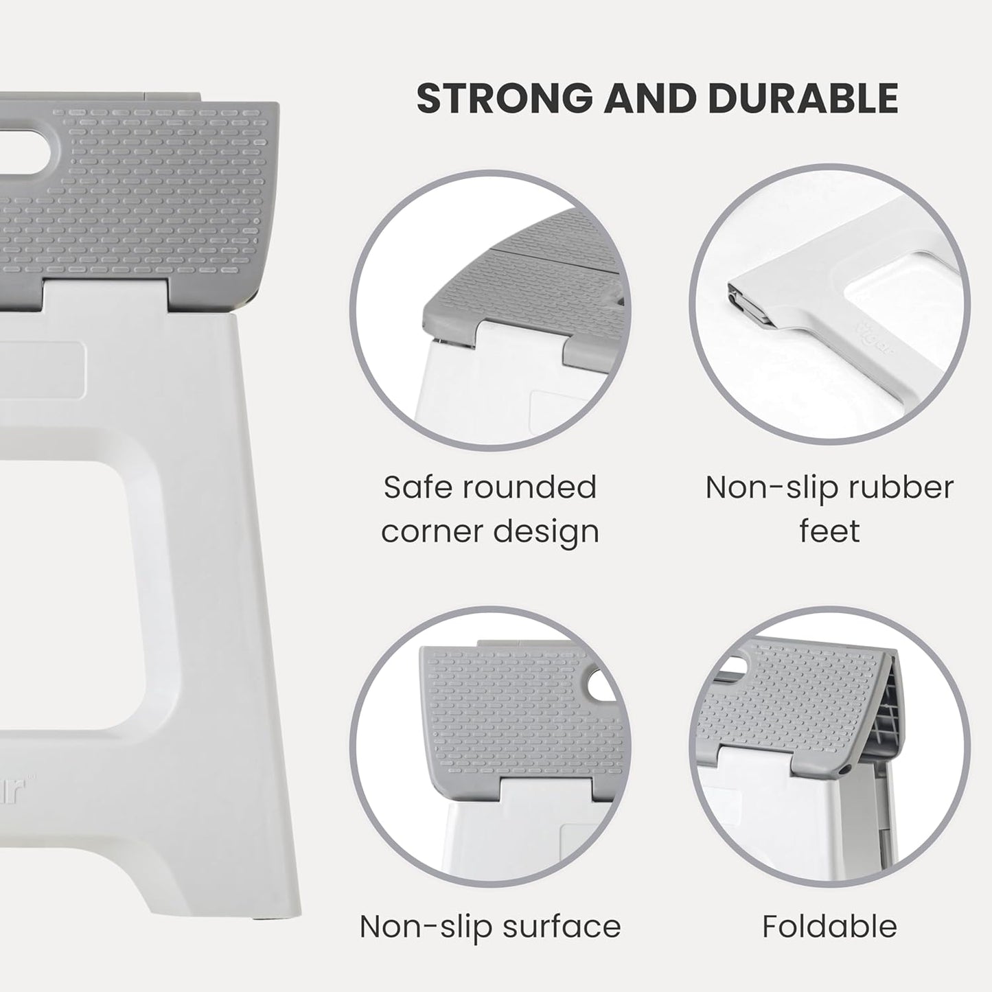 Vigar Compact Step Stool Foldable, 12-1/2-inch Step Stools for Adults up to 330 Pound, Lightweight Stool, Non-Slip Folding Step Stool, Gray