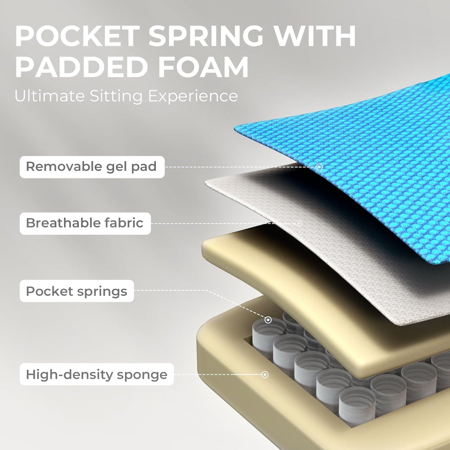 Dowinx Gaming Chair Breathable Fabric Computer Chair with Pocket Spring Cushion, Comfortable Office Chair with Gel Pad and Storage Bag,Massage Game Chair with Footrest,Beige