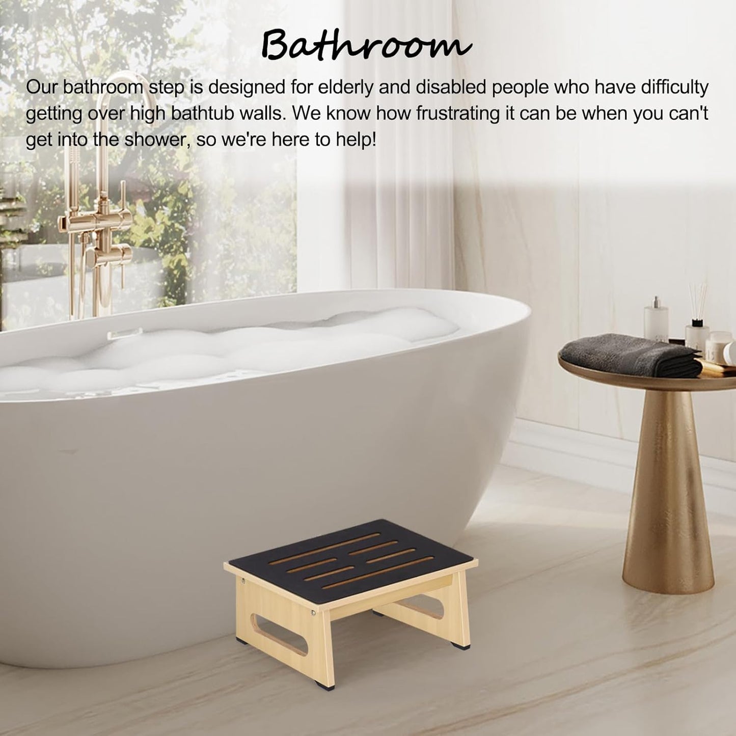 One Step Stool with Non-Slip Rubber Stepping Feet, Heavy Duty Wooden Step Stools, 450 LB Portable Bed Steps for High Beds for Bathroom, Bedroom, Kitchen & Bedside Support