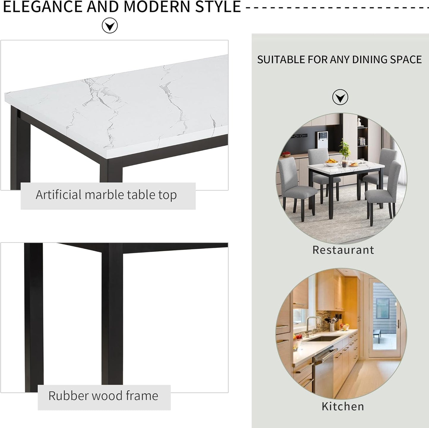 Ball & Cast 5 Piece Dining Table Set with 4 Cushion Chairs,Kitchen Table and Chairs for 4 W/ 45.3" Rectangle Desk,for Restaurant,Home Bistro,White/Light Gray+Black