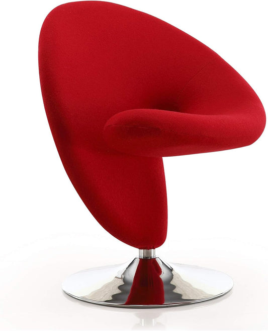 Manhattan Comfort Curl Swivel Accent Chair Set of 1 with 360° Turn, Fully Assembled, Upholstered in Wool Blend, Modern Ergonomic Design with Polished Chrome Base, Set of 1, Red