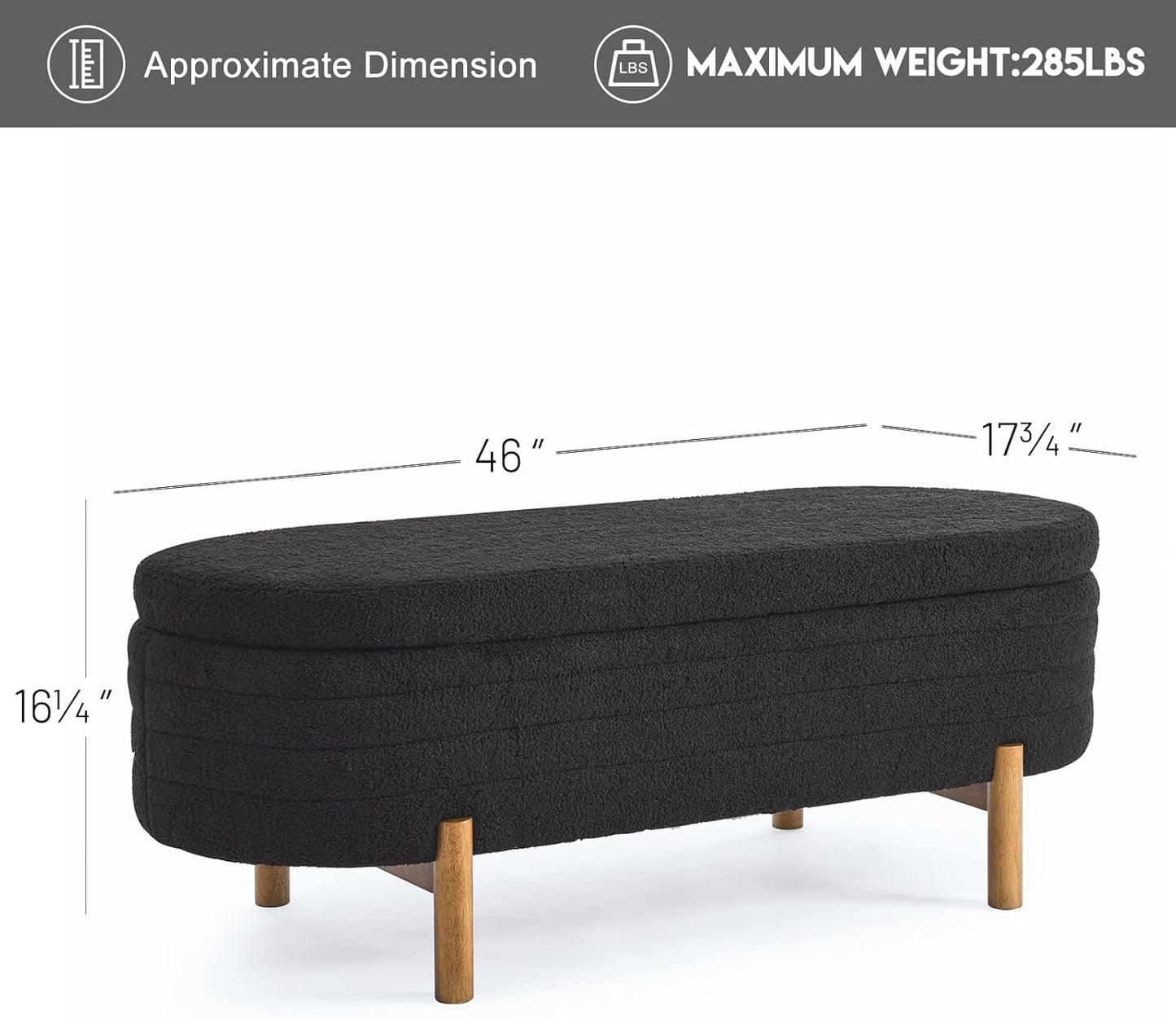 Furniliving 46” Storage Benches, End of Bed Bench with Button-Tufted Large Upholstered Storage Ottoman Teddy Window Bench with Storage Shoe Cabinet Bench, for Bedroom, Entryway, Closet, Black