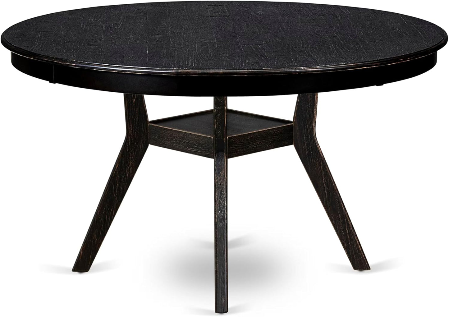 F58-11-TP - Kitchen Table with Acacia Wood Round Tabletop, Sand Blasted Black Finish
