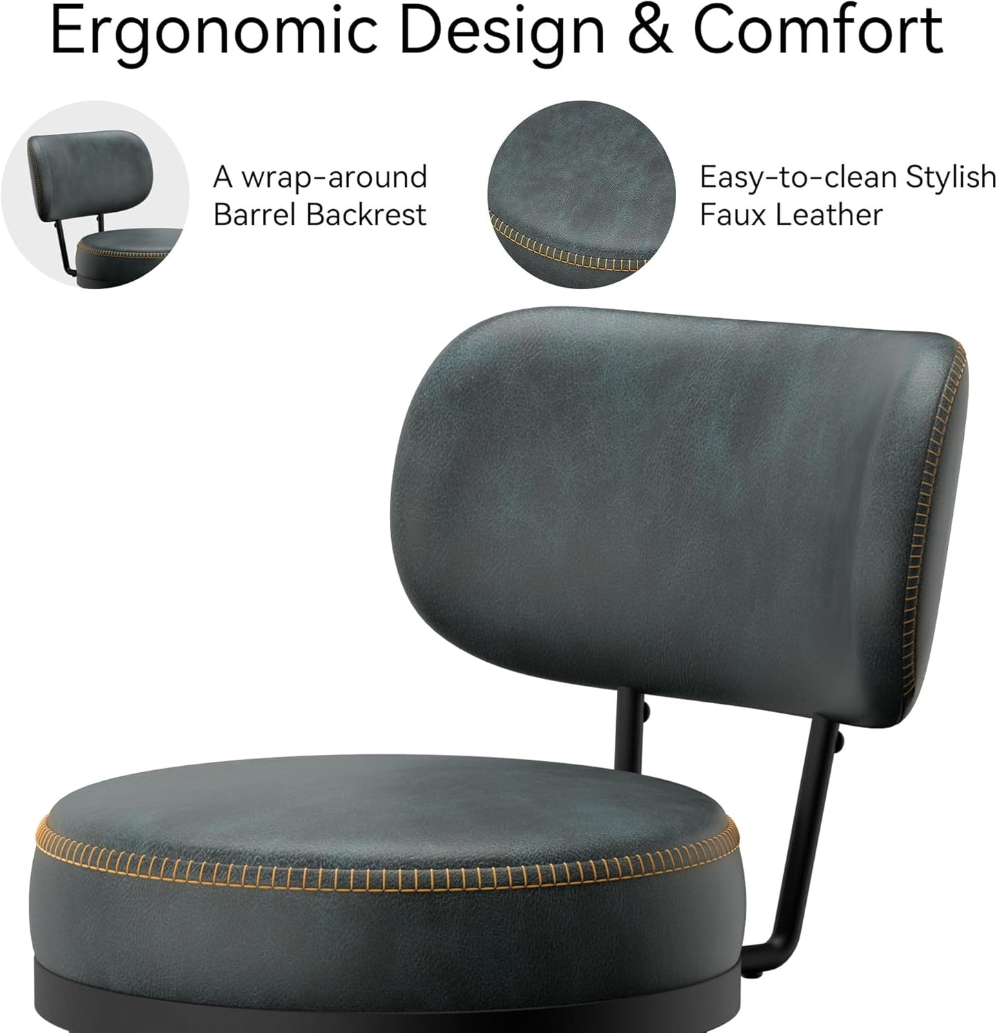 Counter Height Bar Stools, 26" H Swivel Barstools Set of 8, Faux Leather Kitchen Counter Stools with Back and Stylish Stitching, Metal Frame, Pub, Home Bar, Balck Green