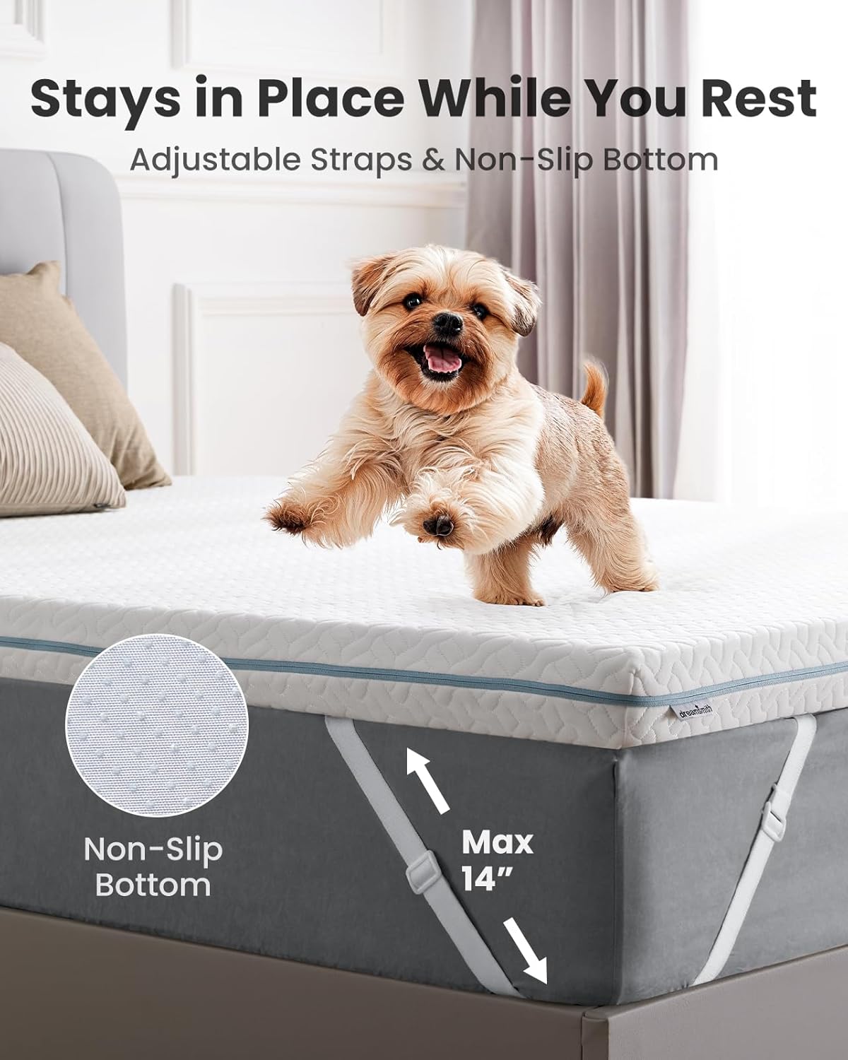 Dreamsmith Full Size Mattress Topper - 4 Inch Cooling Gel Memory Foam Mattress Pad for Pressure Relief, Bed Topper with Removable Washable Soft Cover Non-Slip, CertiPUR-US & Oeko-Tex Certified