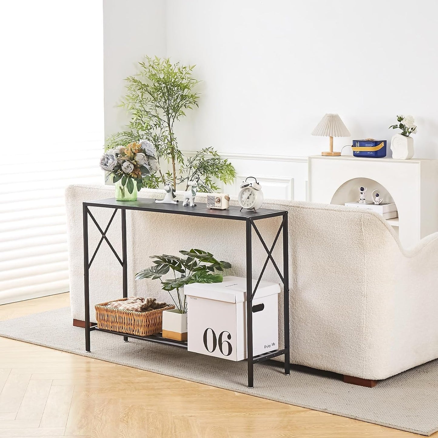 Wimarsbon Console Table,Multifunctional Sofa Side Table with Shelves,Behind Couch TV Tables with Metal Frame,Accent Display Stand for Hallway,Entrance (41.9" 2-Layer Black Frame)