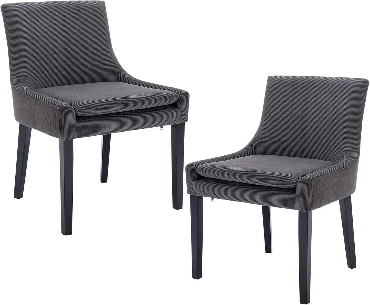 COLAMY Modern Dining Chairs Set of 2, Upholstered Corduroy Accent Side Leisure Chairs with Mid Back and Wood Legs for Living Room/Dining Room-Grey