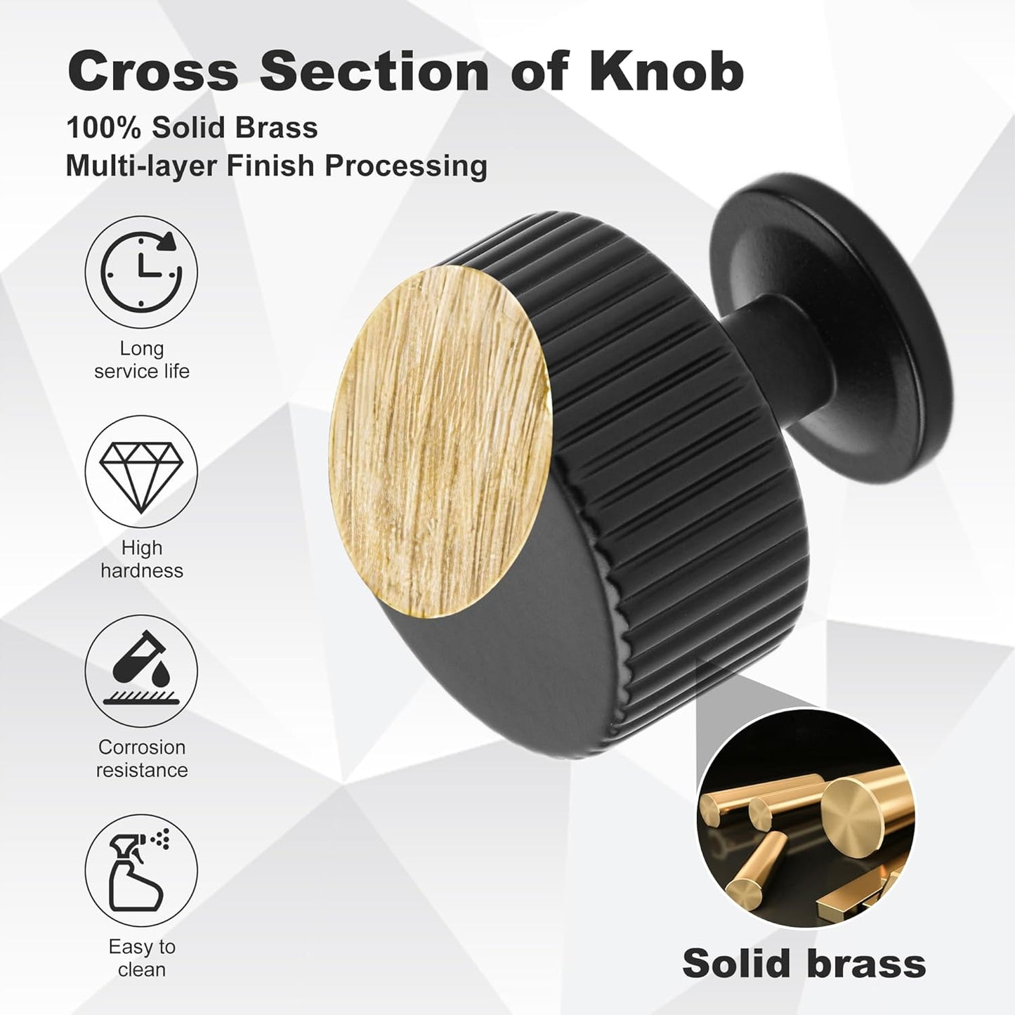 Matt Black Kitchen Cabinet Knob, 2 Pack Solid Brass Dresser Drawer Pulls, 1-1/10 Black Cabinet Knob for Cabinet Cupboard Wardrobe, Bifold Door Hardware Handles