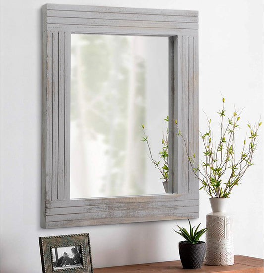 Rustic Wall Mirror Farmhouse, with Frame Wood Wall Mirror Rectangle Antique Decor Hanging Mirror for Bathroom Living Room Bedroom Entryway Small 16" x 12 "