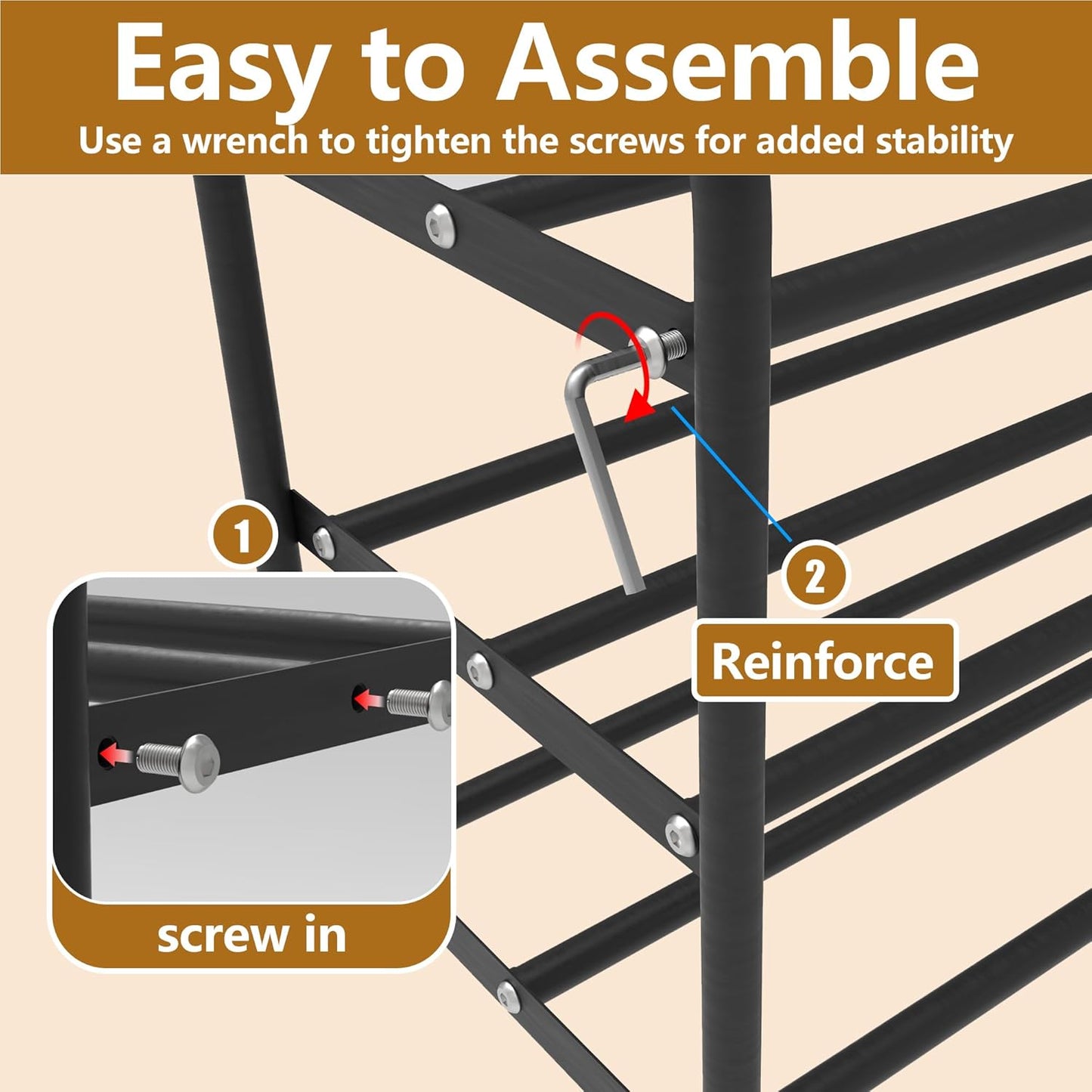 3-Tier Expandable Shoe Rack for Closet, Shoe Organizer,17”-31” Adjustable Shoe Rack,Suitable for Small Spaces,Small Front Door Wardrobe Shoe Stand,Sturdy Metal,Black