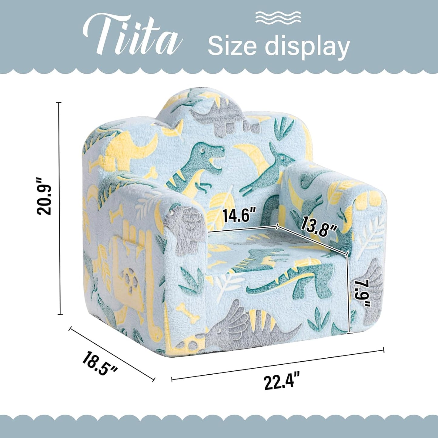 Tiita Kids Couch Plush Toddler Chair, Cloud-Like Glow in The Dark Kids Sofa Toddler Reading Chair with Washable Cover Carrying Handle, Convertible Children Sofa Chair for Girls and Boys