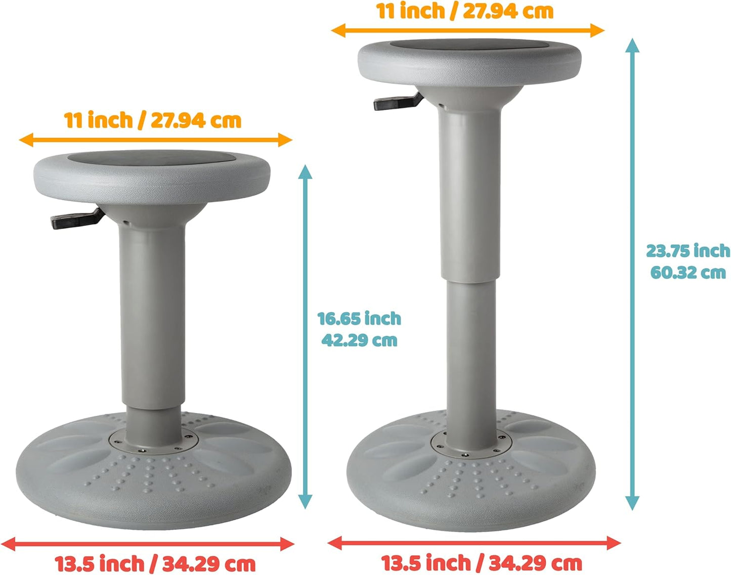 ActiveChairs Adjustable Wobble Stool, Flexible Classroom Seating, Improves Focus, Posture & Helps ADHD/ADD, Sensory Chair, Active Desk Chairs, Adjusts from 16.65" to 23.75", Ages 13-18, Grey