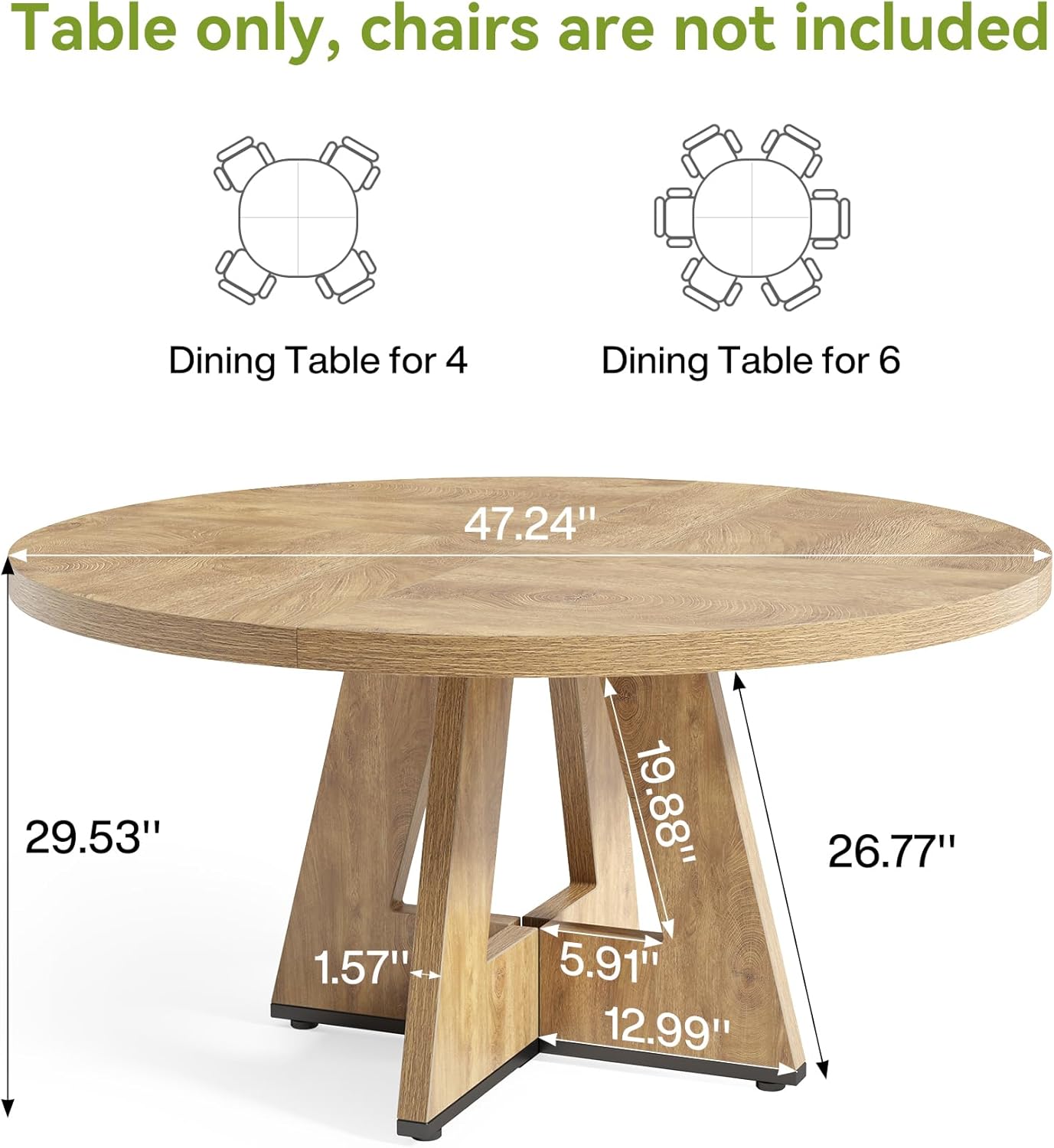 LITTLE TREE Round Dining Table for 4-6 People, 47 Inches Dining Room Table with Wooden Pedestal Base, Circle Kitchen Tables for Dining Room, Kitchen, Living Room, Oak