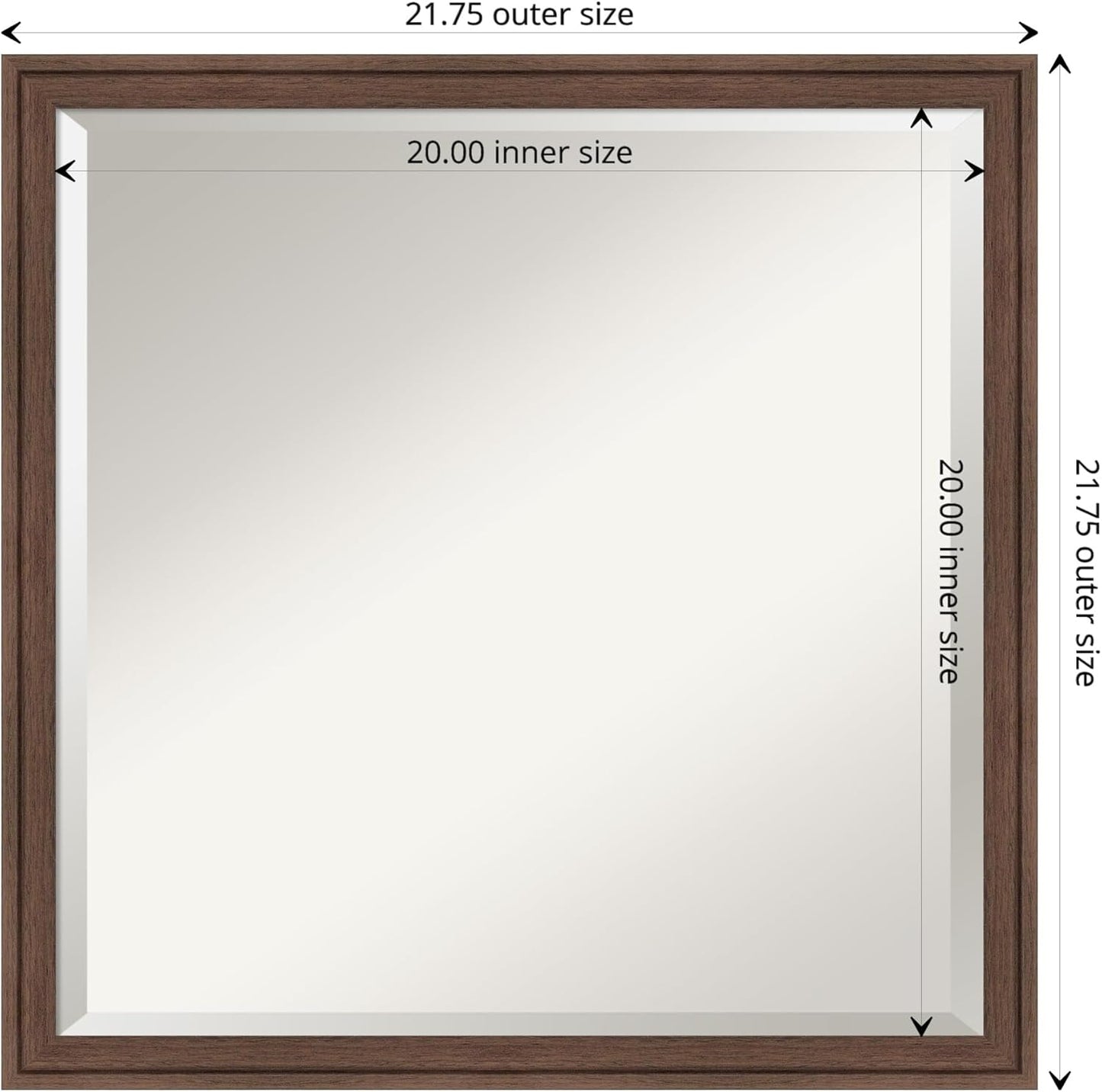 Amanti Art Brown Bathroom Mirror for Over Sink, 22x22 Florence Medium Brown Square Vanity Mirror, Medium Casual Frame, Hangs Horizonally and Vertically, Bathroom Wall Decor, Beveled Edge from WI, USA
