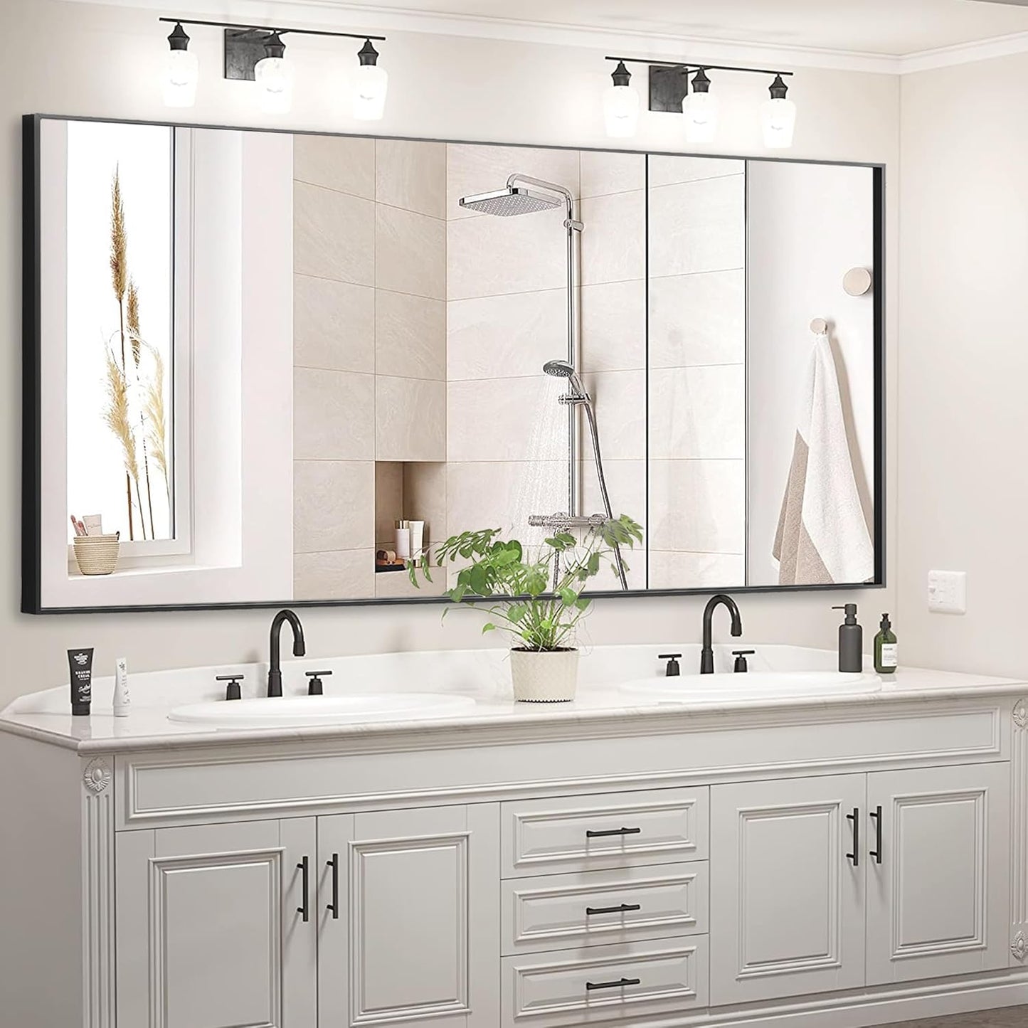 60x30 Inch Bathroom Mirror for Wall, Aluminum Frame Rectangle Rectangular Vanity Mirror, Modern Large for Bedroom, Living Room, Horizontal or Vertical, Black