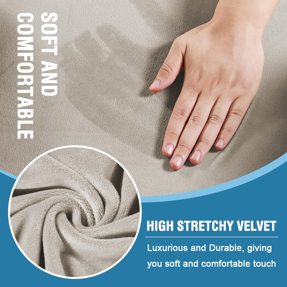 H.VERSAILTEX Sofa Cover 3 Piece T Cushion Sofa Slipcovers Thick Velvet Couch Cover Stretch T Cushion Sofa Covers for 2 Cushion Couch with 2 Individual T Cushion Covers, French Oak