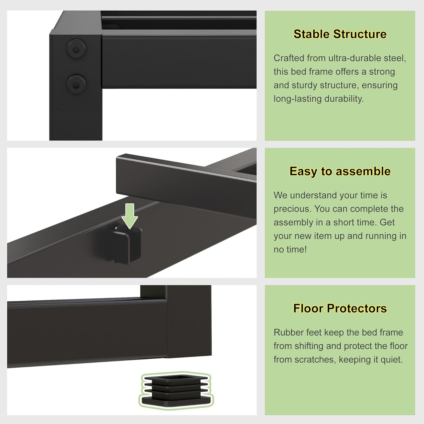 EMODA 12 Inch Full Size Bed Frame Heavy Duty Metal Platform No Box Spring Needed, Easy Assembly Noise Free, Black