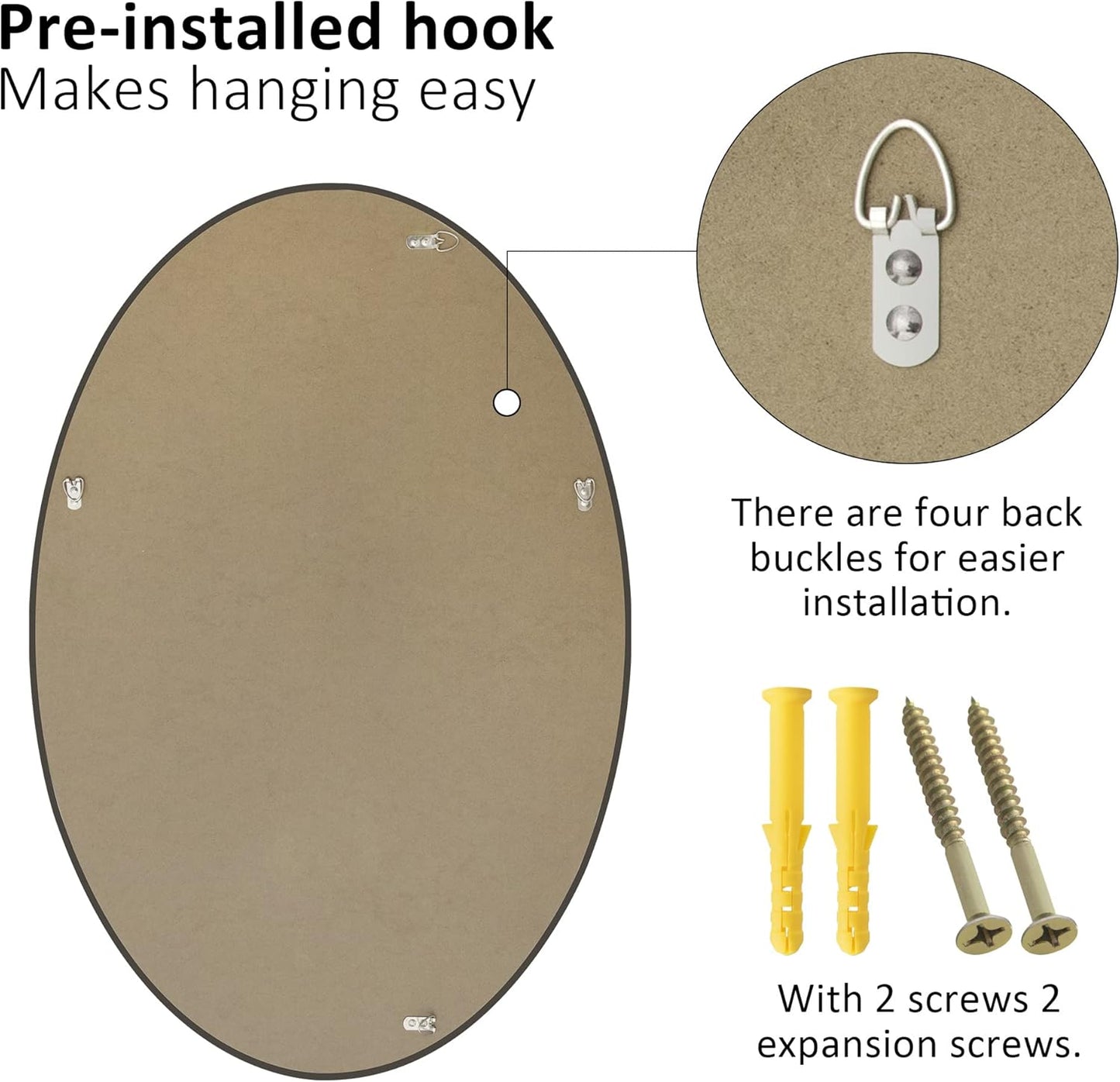 KOHROS Frameless Oval Mirror 20" x 28" Bathroom Wall Mirror w/Polished Beveled Edge, Anti-Rust, Tempered Glass (Silver)