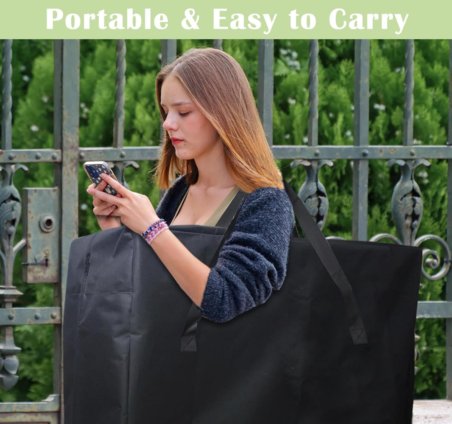4/6/ 8 Foot Folding Table Storage Bag, Waterproof Heavy Duty Large Carrying Bag for Folding Tables, Picnic/Camp Tables Cover with Durable Zipper & Shoulder Strap, 31" D X 49" W X4.7 H, Black