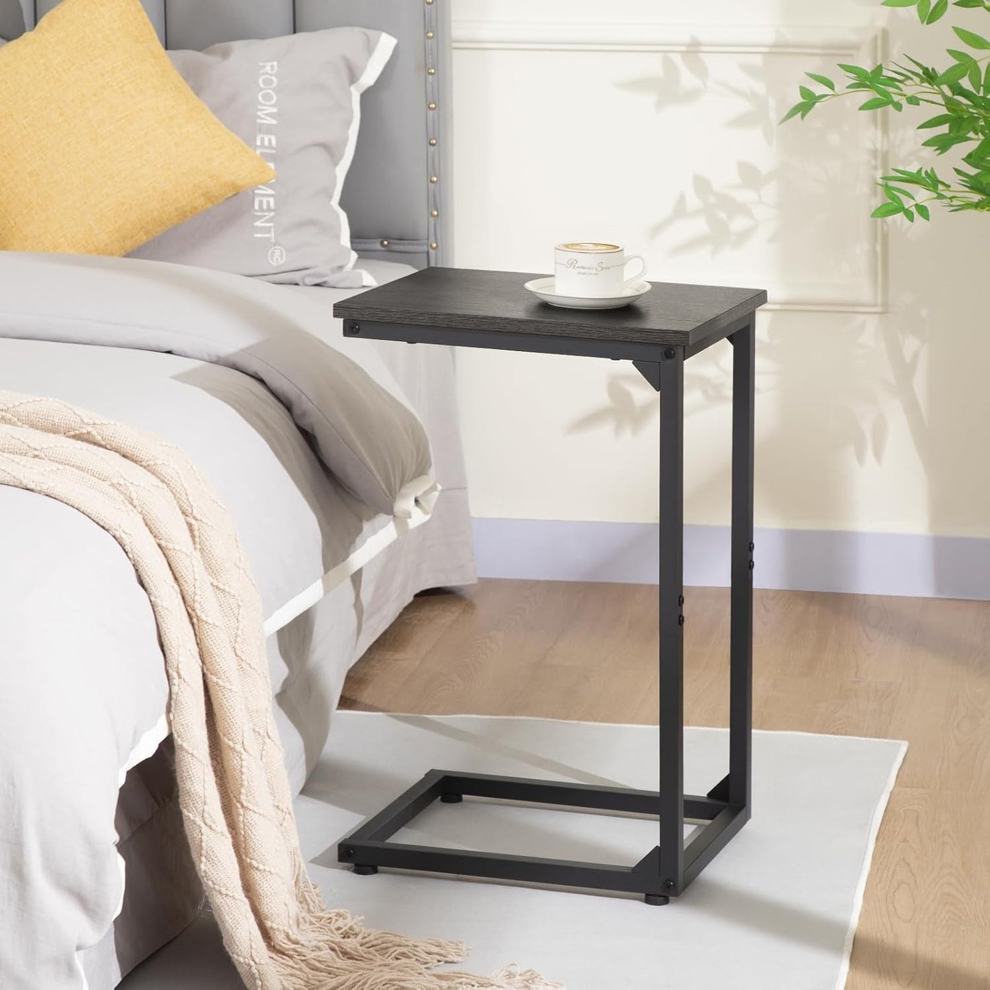 AMHANCIBLE C Shaped End Table Set of 2, Couch Tables That Slide Under, TV Tray Snack Table for Sofa, Small Side Table for Couch, Small Space, Living Room, Dark Grey, HET02CDG