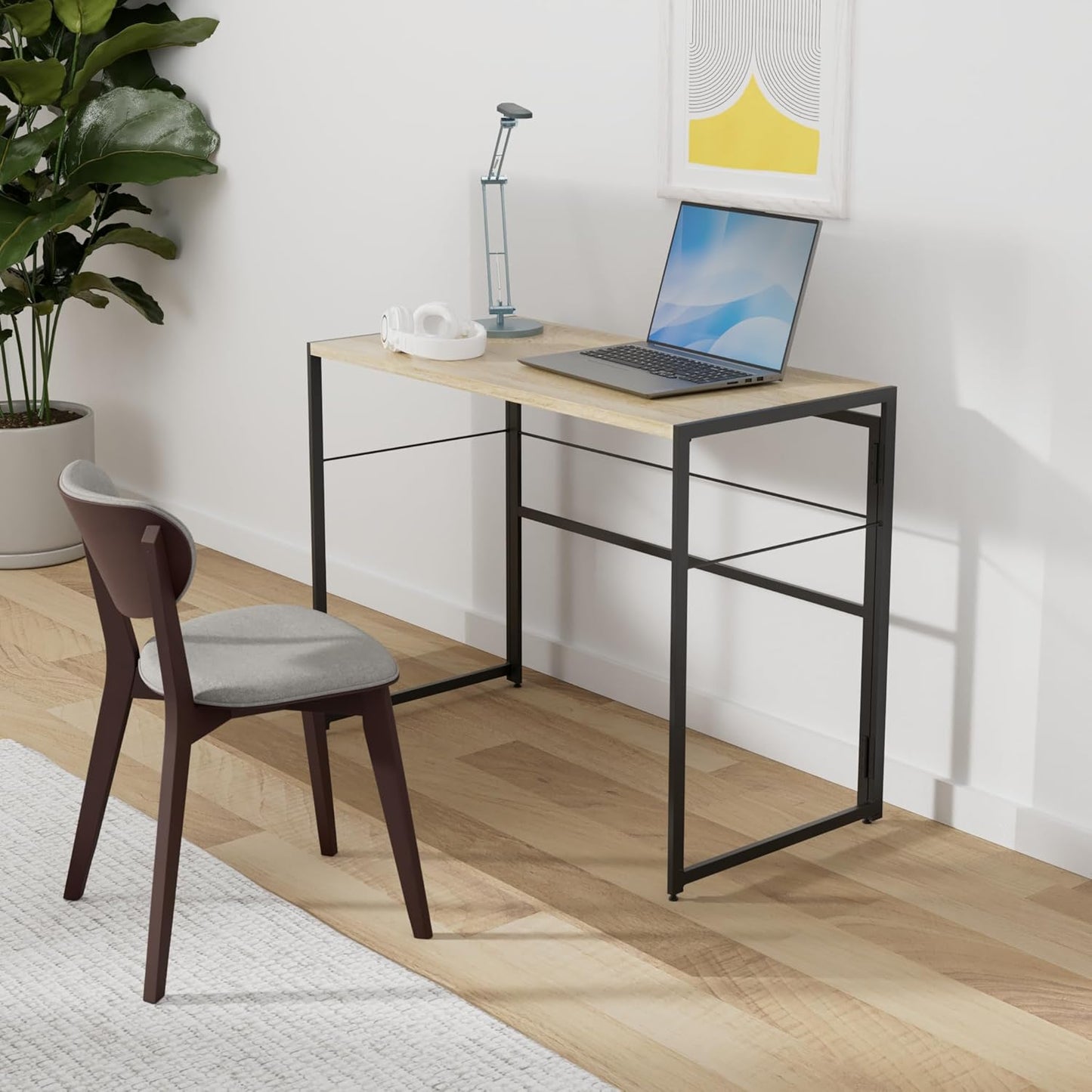 Furinno Riau No Tool/No Assembly/Folding Metal Frame Computer Desk, Sonoma Oak/Black, 39 Inch