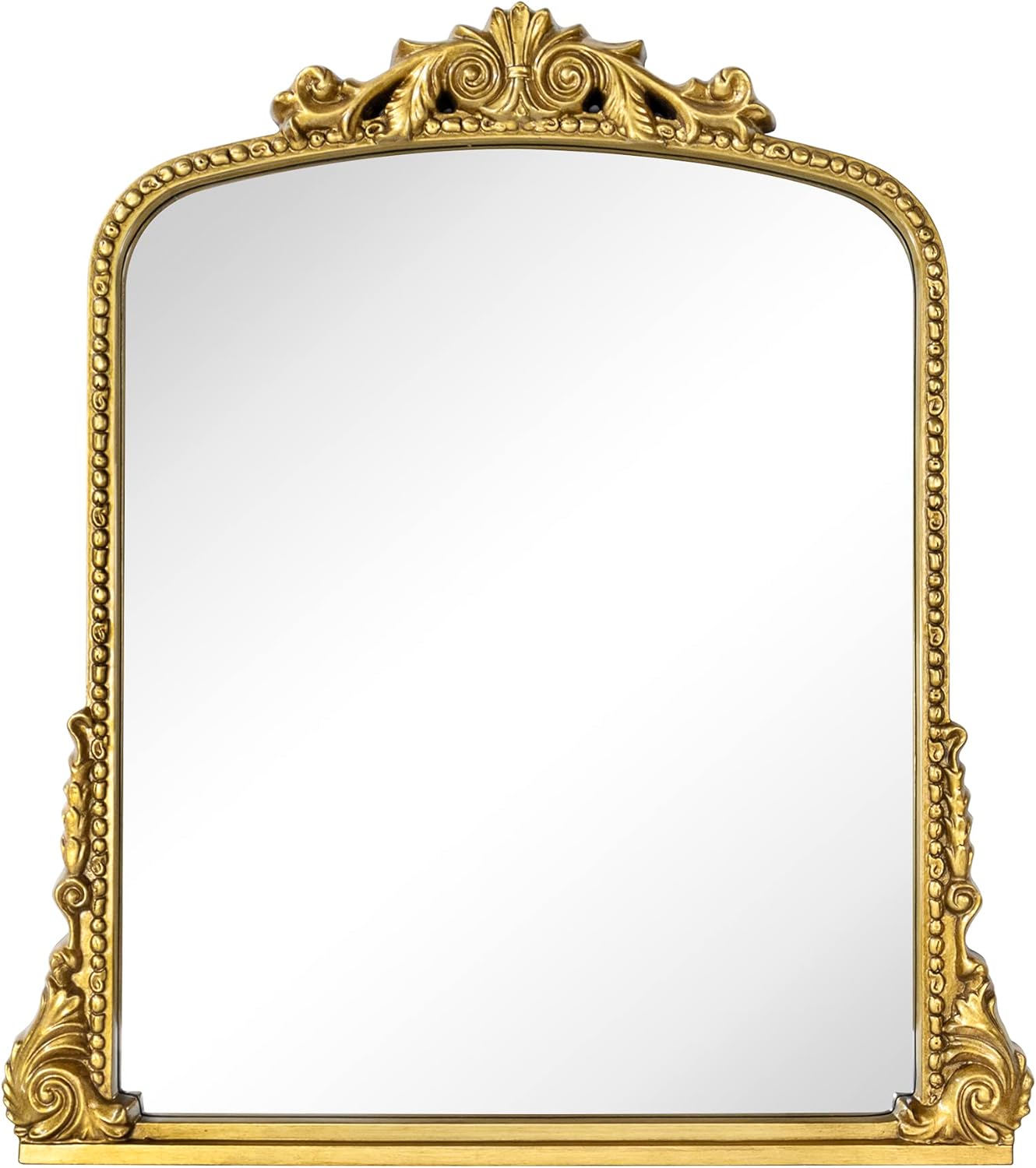 Antique Gold Ornate Mirror Arched Mantel Mirror Baroque Inspired Ornate Dresser Mirror, 30x34