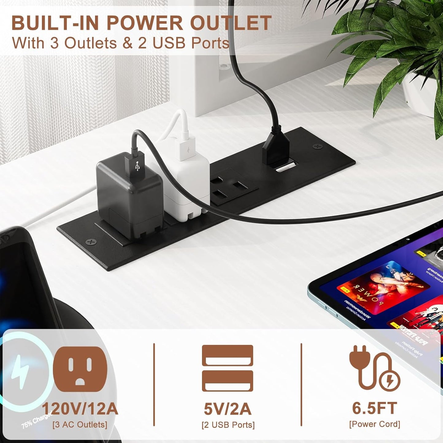 Aheaplus L Shaped Gaming Desk with Power Outlets & LED Lights, Small L- Shaped Desk Computer Corner Desk with Monitor Stand & Storage Shelf, Home Office Desk Writing Desk with Storage Bag, White