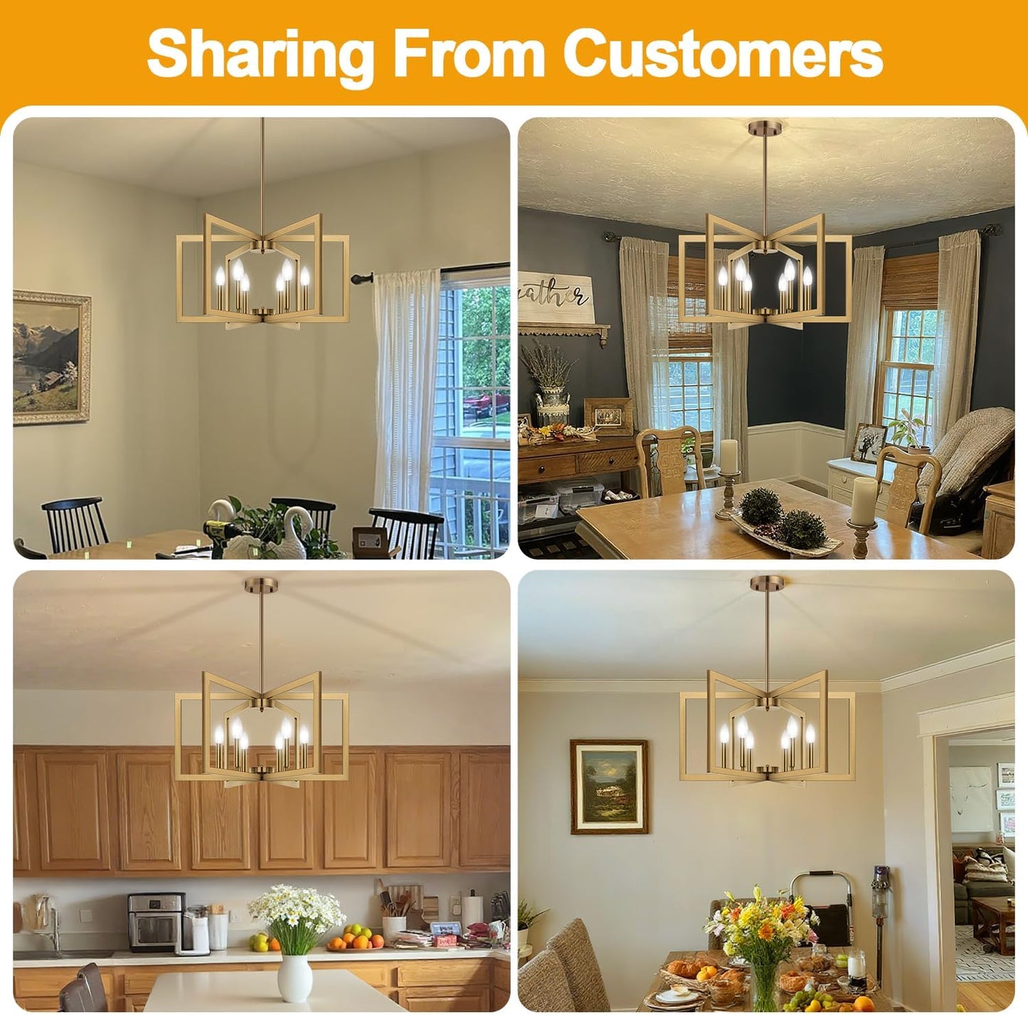 25" Modern Brass Chandelier for Dining Room (6-Light, 25-Inch), Geometric Brass Dining Room Light Fixture Over Table, Industrial Metal Hanging Pendant Lights for Kitchen Island, Entryway, Foyer