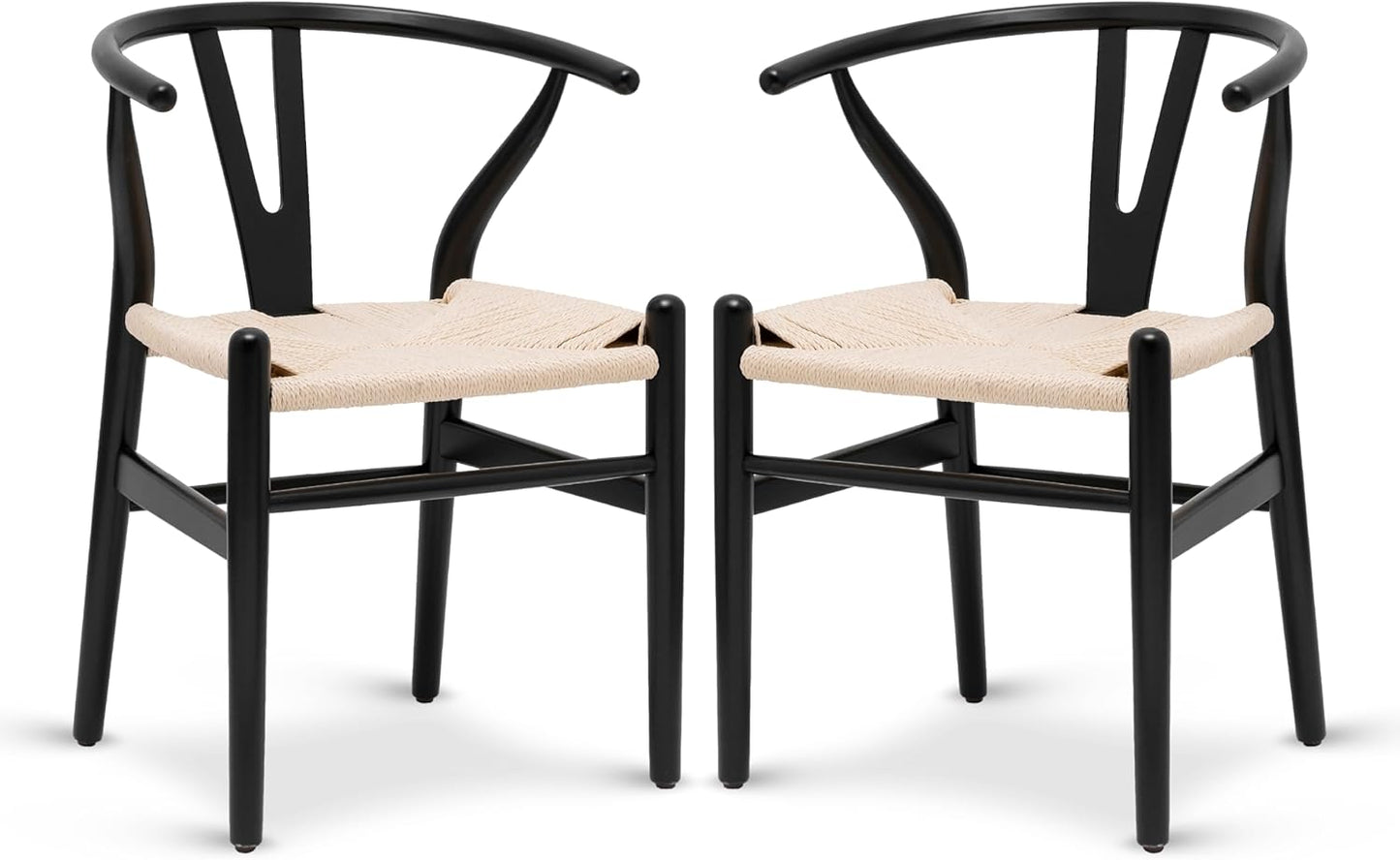 POLY & BARK Weave Dining Chairs – Mid-Century Modern Wishbone Dining Chairs with Arms, Solid Wood Frame, Indoor Use – Black – Set of 2 - Ideal for Dining Room, Kitchen or Stylish Accent Setting