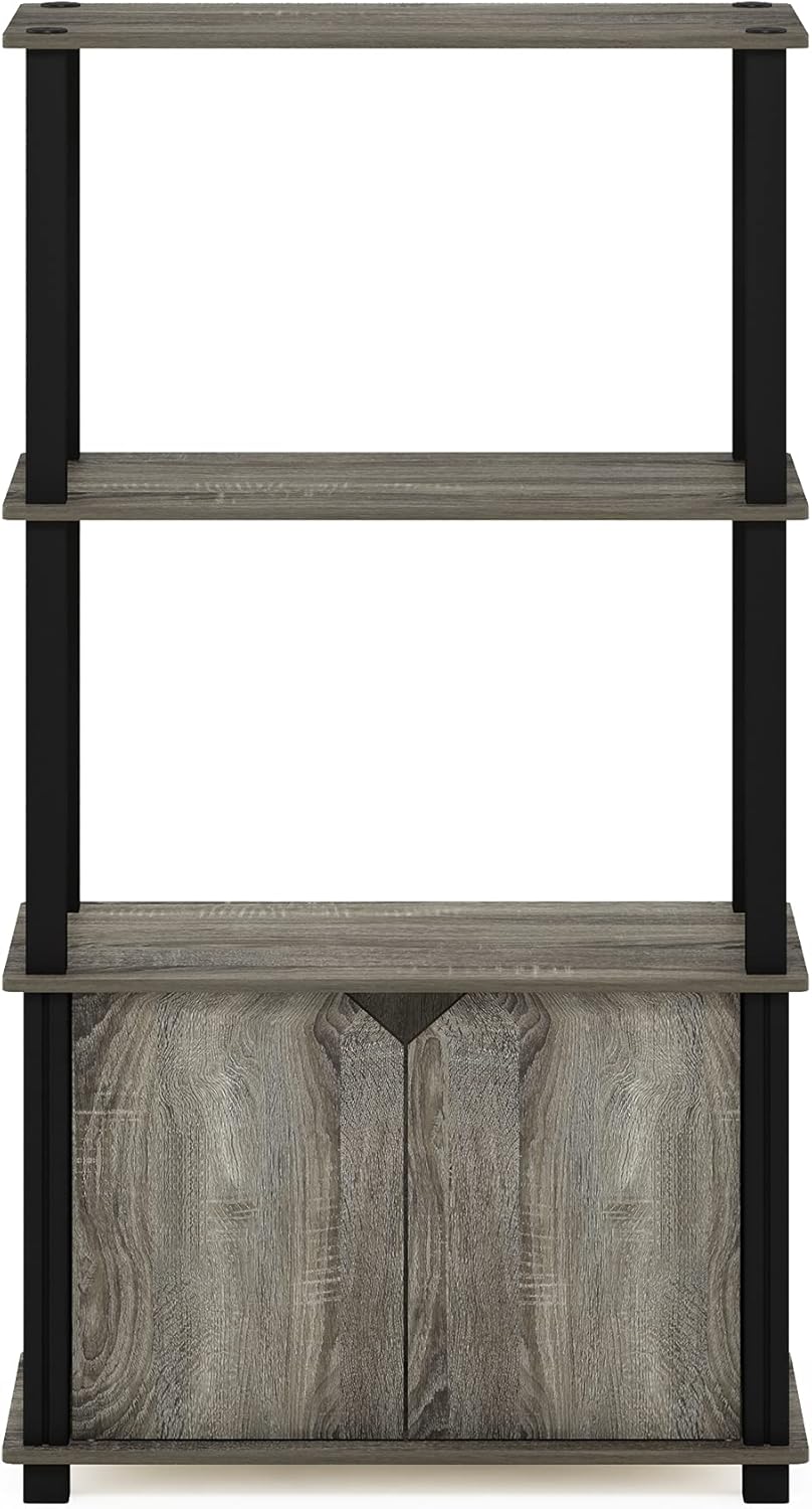 Furinno Brahms 4-Tier Multipurpose Bookcase/Bookshelf/Display Shelf/Display Rack with Door, French Oak Grey/Black