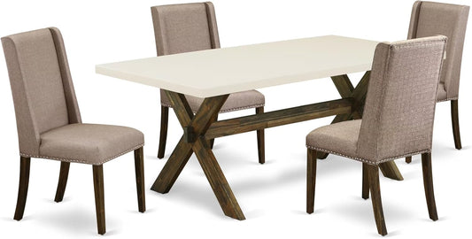 East West Furniture X727FL716-5 5 Piece Dining Set Includes a Rectangle Dining Room Table with X-Legs and 4 Dark Khaki Linen Fabric Upholstered Parson Chairs, 40x72 Inch, Multi-Color