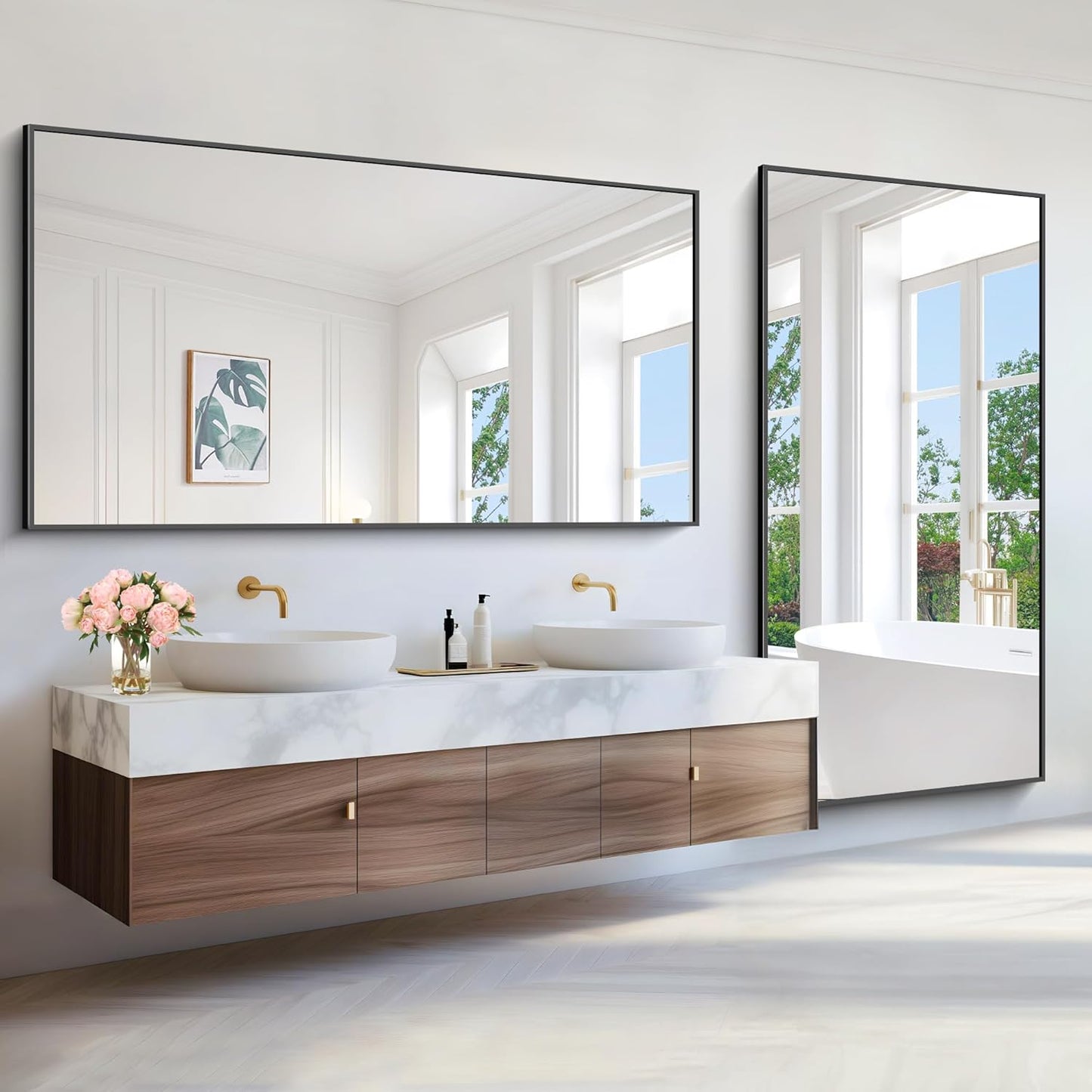 BONEWEI Bathroom Mirror,72x36 inch Bathroom Mirrors for Over Sink,Large Wall Mirror for Bathroom Wall Mounted Rectangle Mirrors,Black Vanity Mirror for Living Room,Bedroom Entryway,Horizontal/Vertical