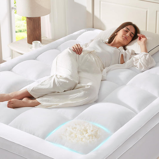 Anluoer King Mattress Topper, Memory Foam Pillow Top Mattress Topper for Back Pain, Extra Thick Breathable Mattress Pad with 8-21" Deep Pocket, 78x80 Inches, White