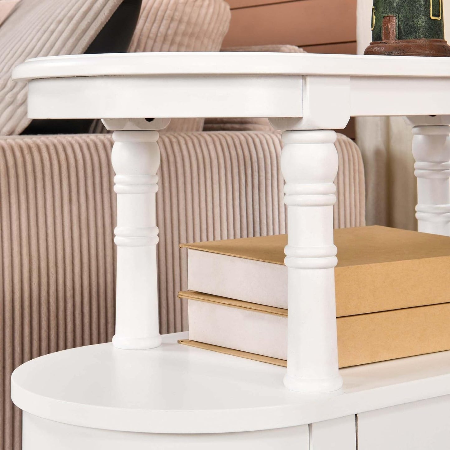 Wood End Table with 2 Drawers and Storage Shelf, Narrow Sofa Side Table for Living Room, Vintage Slim Nightstand Bedside Table for Bedroom, Slim Chair Side Table White BGA508WT