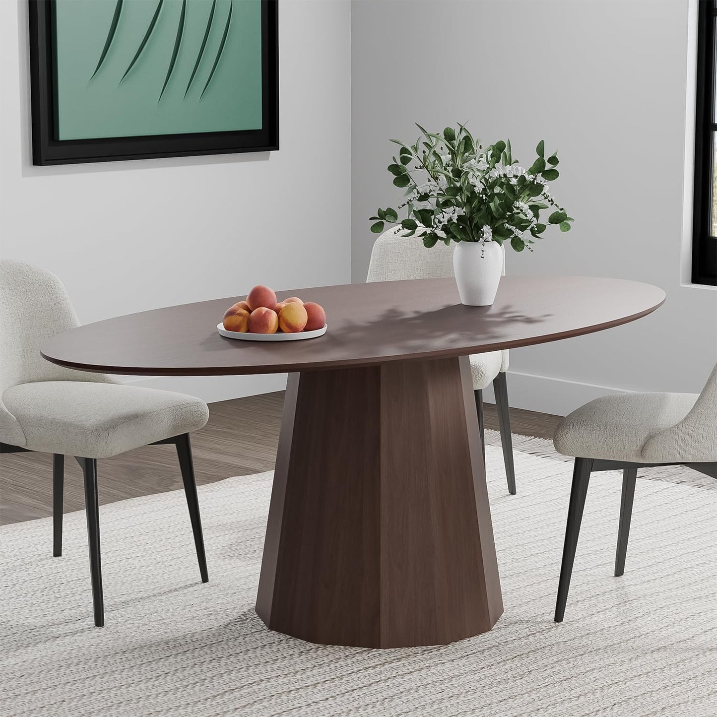 Casaphoria 67" Oval Dining Table, Modern Wood Kitchen Table with Cone Shaped Strip Polygonal Base for Living Room & Dining Room, Easy Assembly Farmhouse Furniture for 4-6, Walnut
