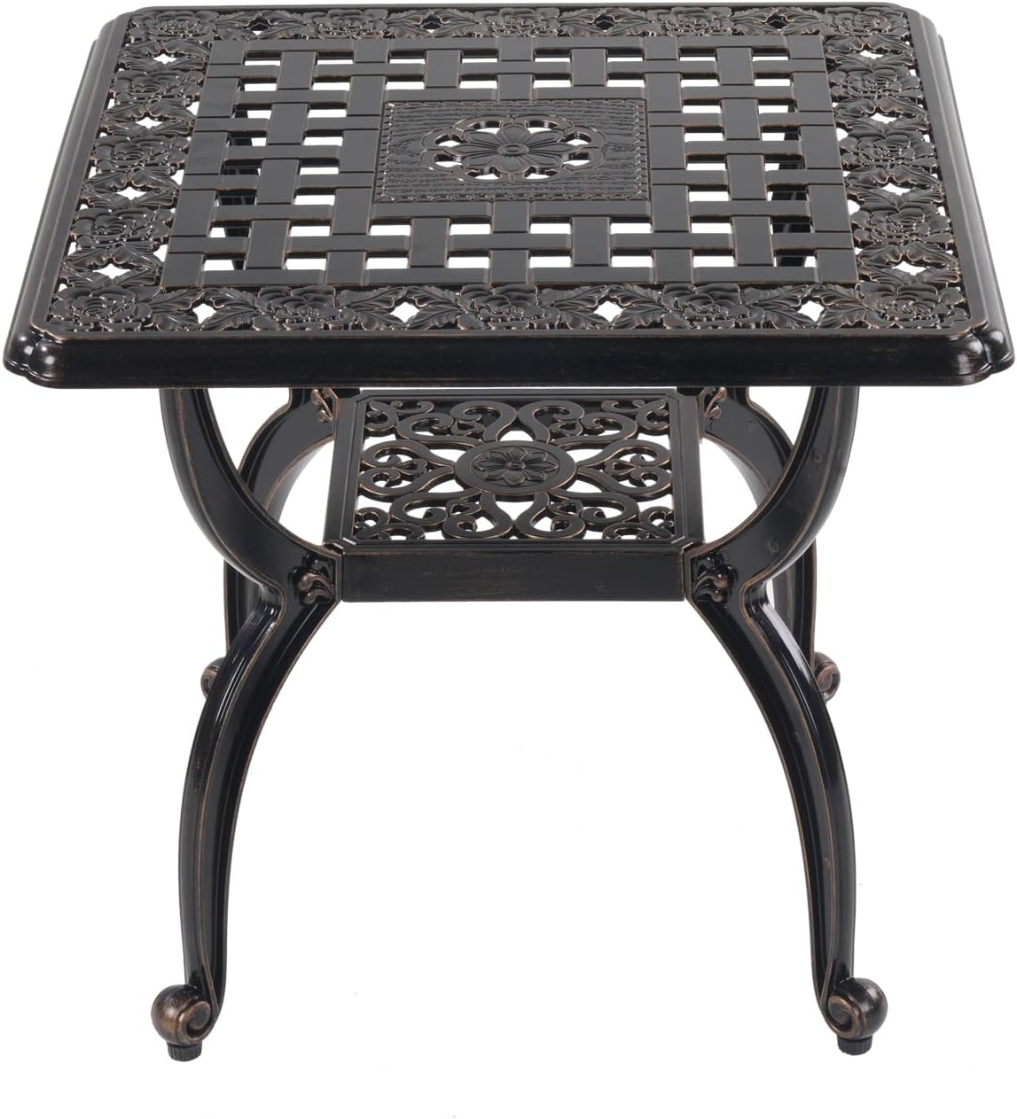 Cast Aluminum Outdoor Side Table,Small Patio Table,Outdoor Coffee Tables for Patio,Garden,Balcony, for All Weather (Copper, Square)