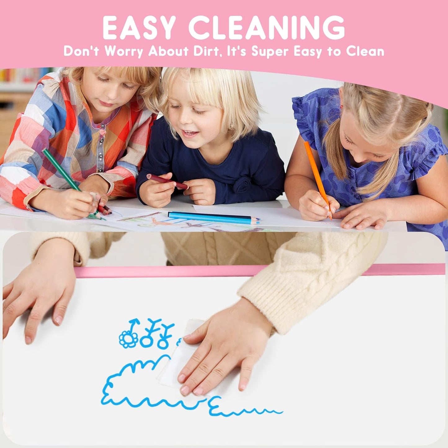 Kids Table and Chairs Set, Height Adjustable Desk With 6 Seats for Ages 3-12,Arts & Crafts Table,Graffiti Desktop, Non-Slip Legs, Max 300lbs, Children Multi-Activity Table for Classrooms,Daycares,Home