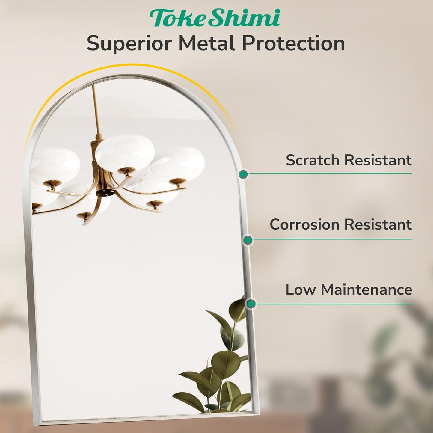 TokeShimi 26x38 Silver Arched Mirror Bathroom with Tempered Glass,Aluminum Frame,Arched Wall Mirror for Bathroom,Bedroom,Entryway