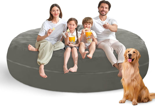 7FT Bean Bag Chair with Ultra Soft Velvet Cover Bean Bag Sofa with Memory Foam Bean Bag Chairs with Large Size Lazy Sofa for Dorm Office Living Room Bedroom Grey 7'