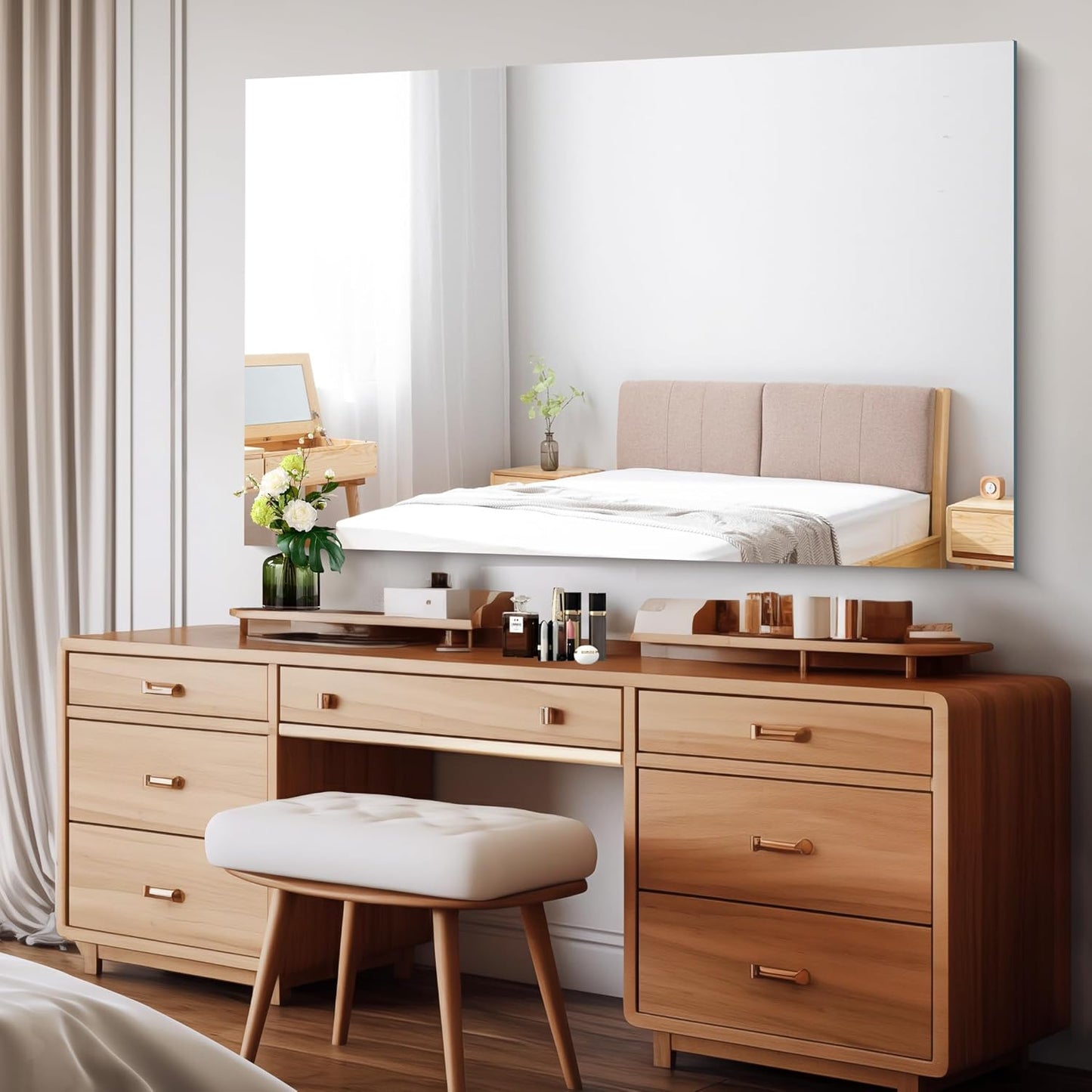 Large Frameless Mirror, 55x36 Frameless Bathroom Mirrors for Over Sink, Upgraded Shatterproof Rectangular Wall Mirror for Bathroom,Bedroom,Living Room and Entryway