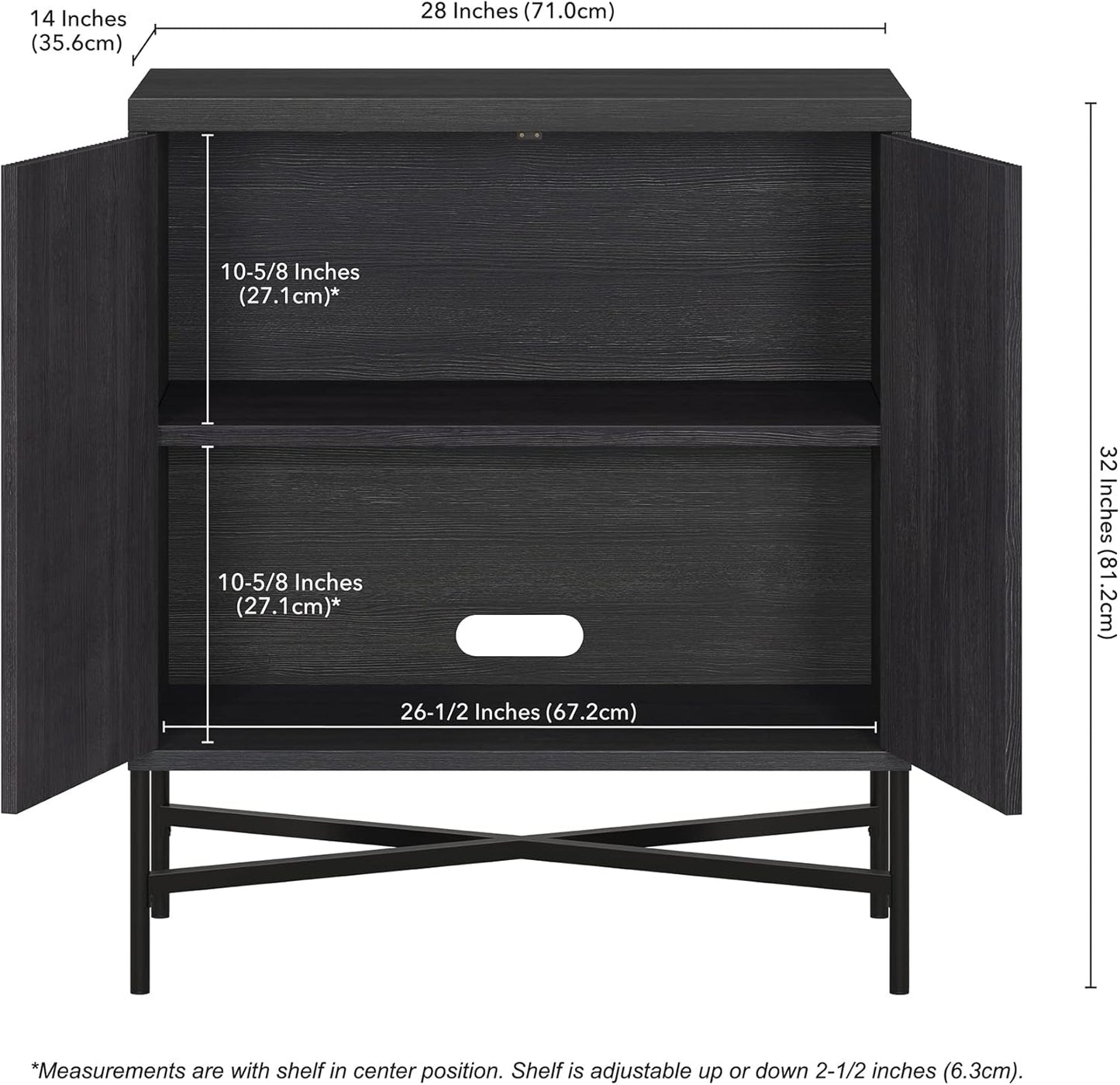 Henn&Hart Brighton Accent Cabinet, 28" Wide, Dark Gray