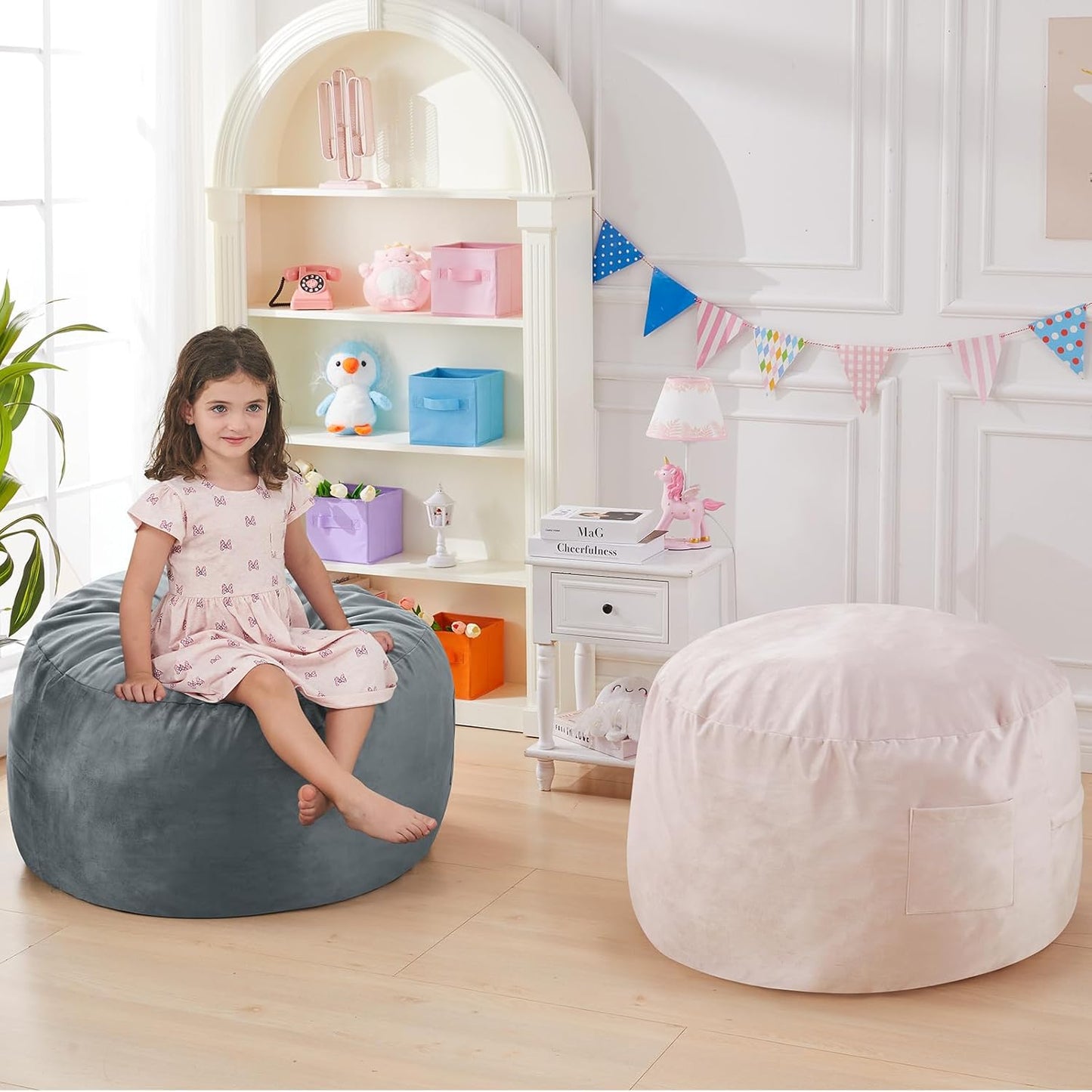 Kids Bean Bag Chair Bed - Convertible Lazy Chair to Floor Mattress with Filler - Small Beanbag Chair for Boys and Girls - Floor Couch Sofa in Bedroom, Classroom, Reading Nook - Charcoal