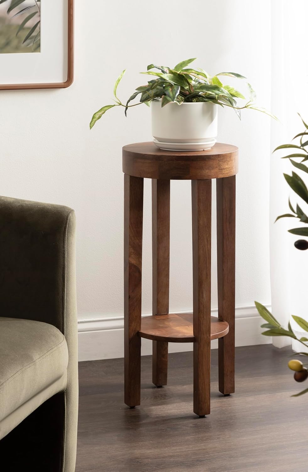 Kate and Laurel Talcott Modern Round Wood Side Table, 12 x 12 x 28, Walnut Brown, Transitional Decorative Two-Tier End Table for Use as a Bedroom Nightstand or Living Room Plant Stand