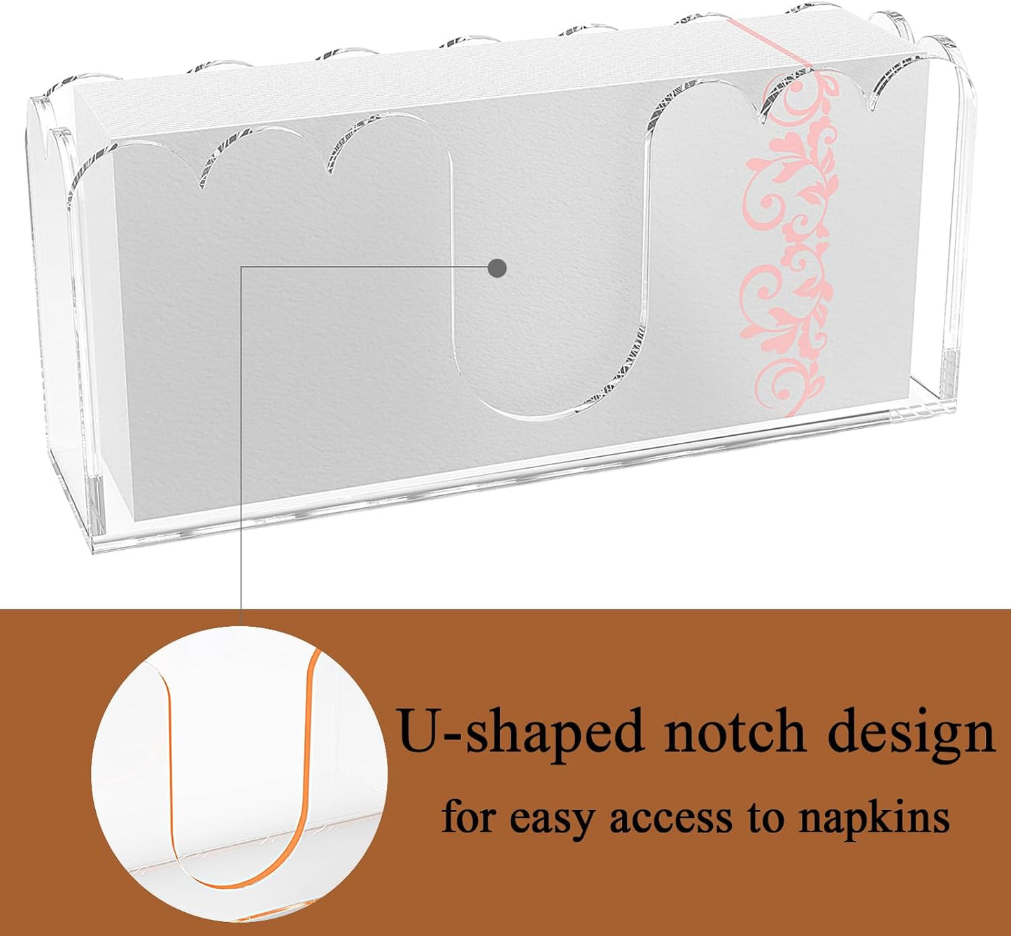 LUGUNU Clear Acrylic Napkin Holder – Scalloped Tray for Bathroom, Kitchen, Dining Room – Stylish Guest Hand Towel & Disposable Paper Holder for Weddings, Hotels, and Home Decor (9x2.4x4 inch)